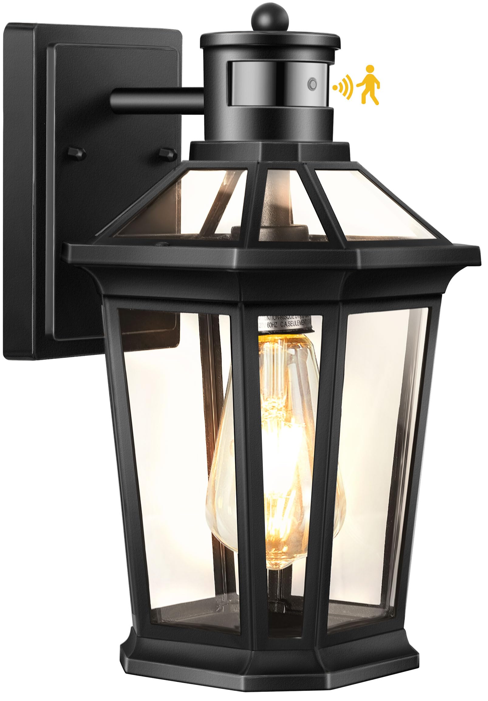 VIANIS Motion Sensor Outdoor Lighting  Outdoor Wall Lights Wall Mount with Clear Glass  Black Dusk to Dawn Garage Light Sconce  Waterproof Exterior Lights for House  Brightness Distance Adjustable