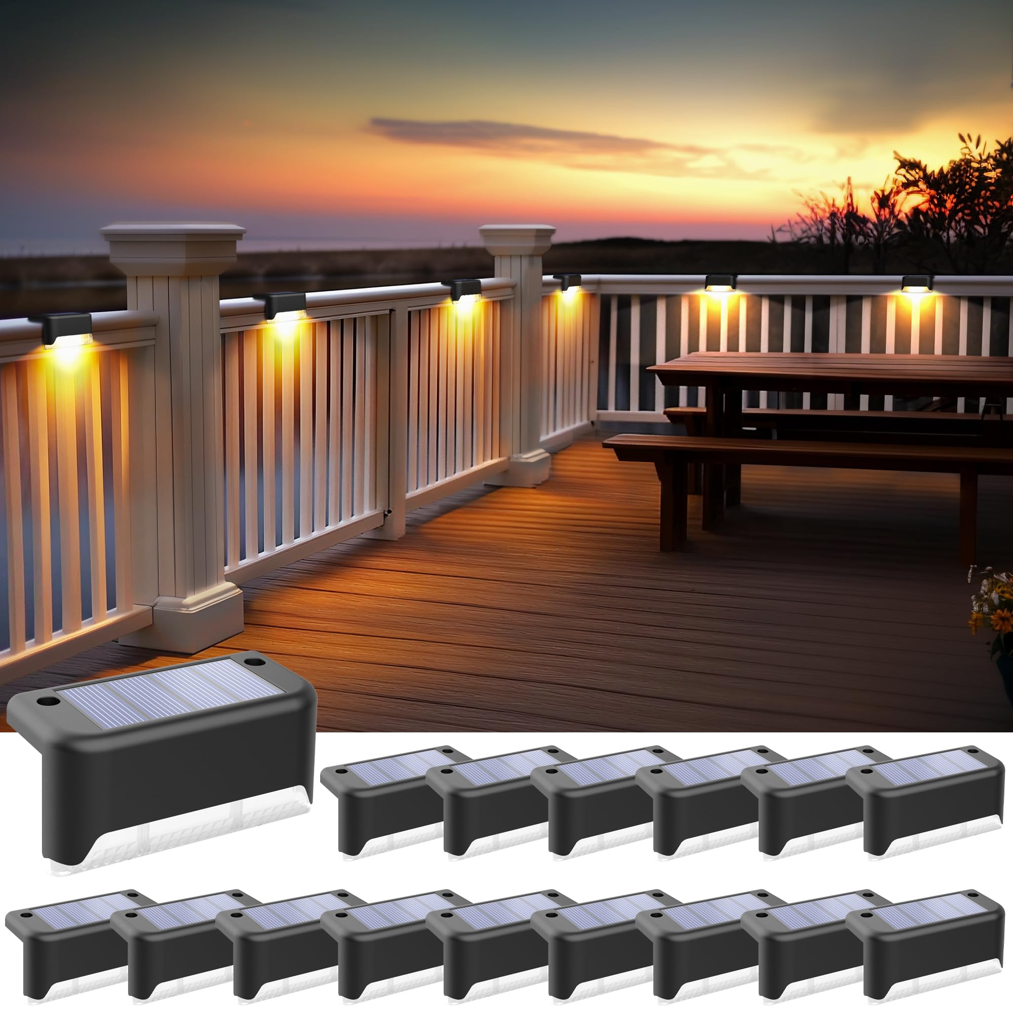 SOLPEX Solar Fence Lights Outdoor, Solar Step Lights Waterproof LED Deck Lights for Stair, Balcony, Railing, Front Porch, Yard, 