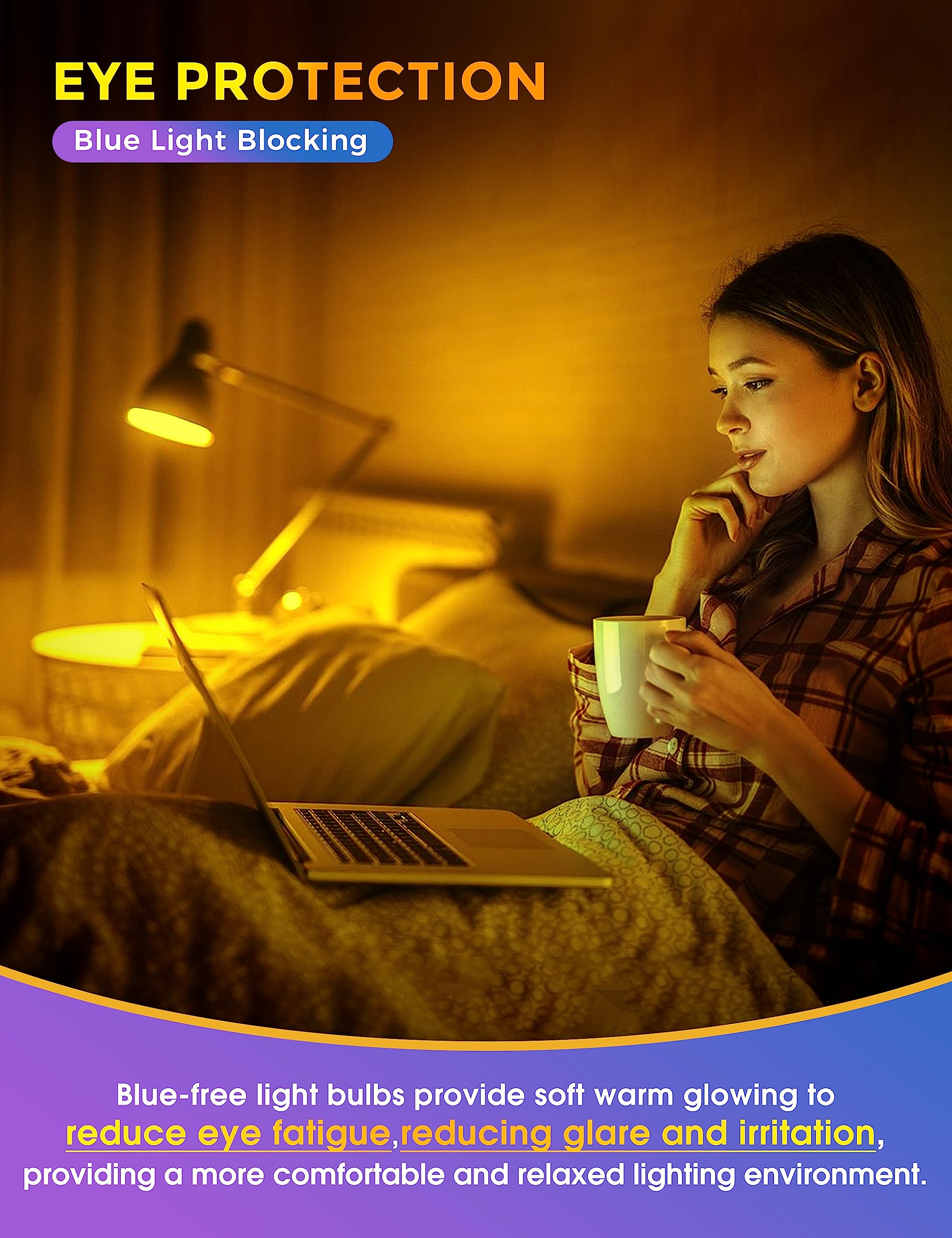 JandCase Sleep Light Bulb - Amber 1900K Warm Light, Blue Light Blocking, 60W Equivalent, 2 Pack, Ideal for Bedroom and Nursery