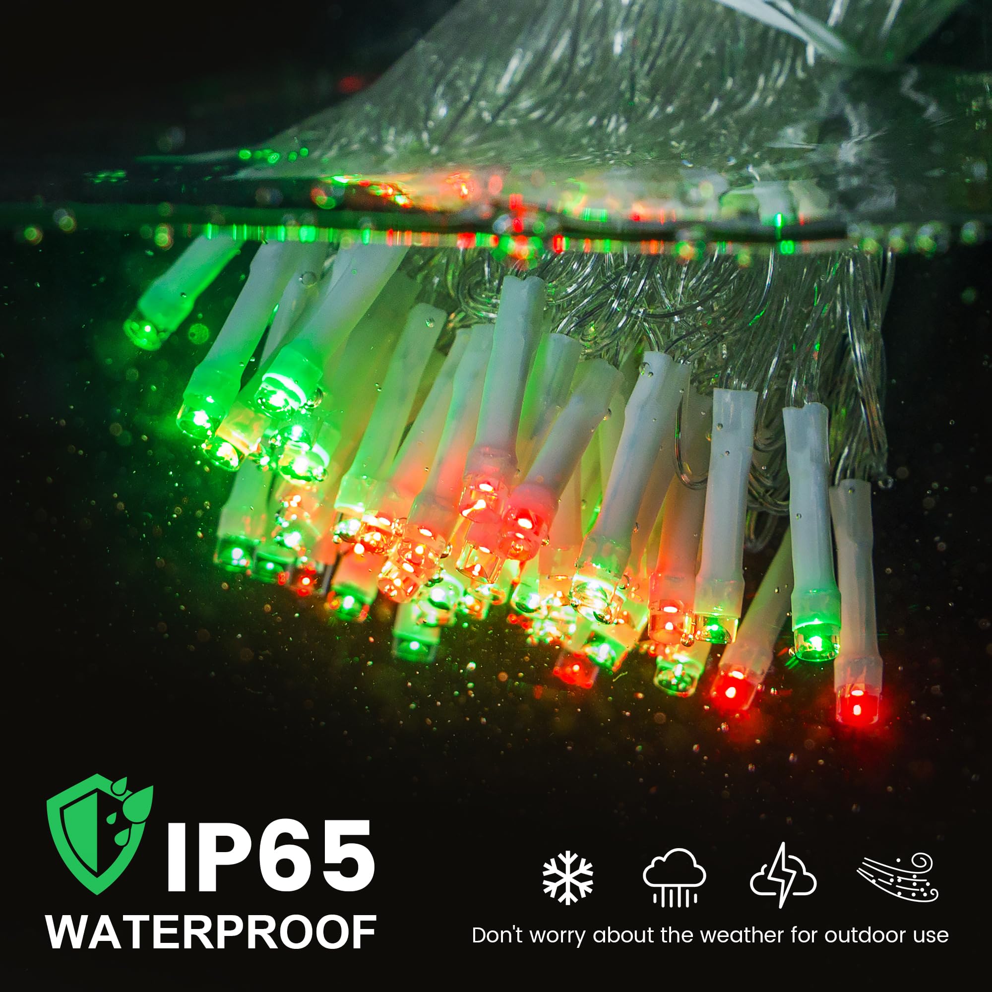 Hopolon Christmas String Lights, 100 LED, 33FT Waterproof Twinkle Lights, Red and Green, Model QX-U-O-S-100-10-RG-C