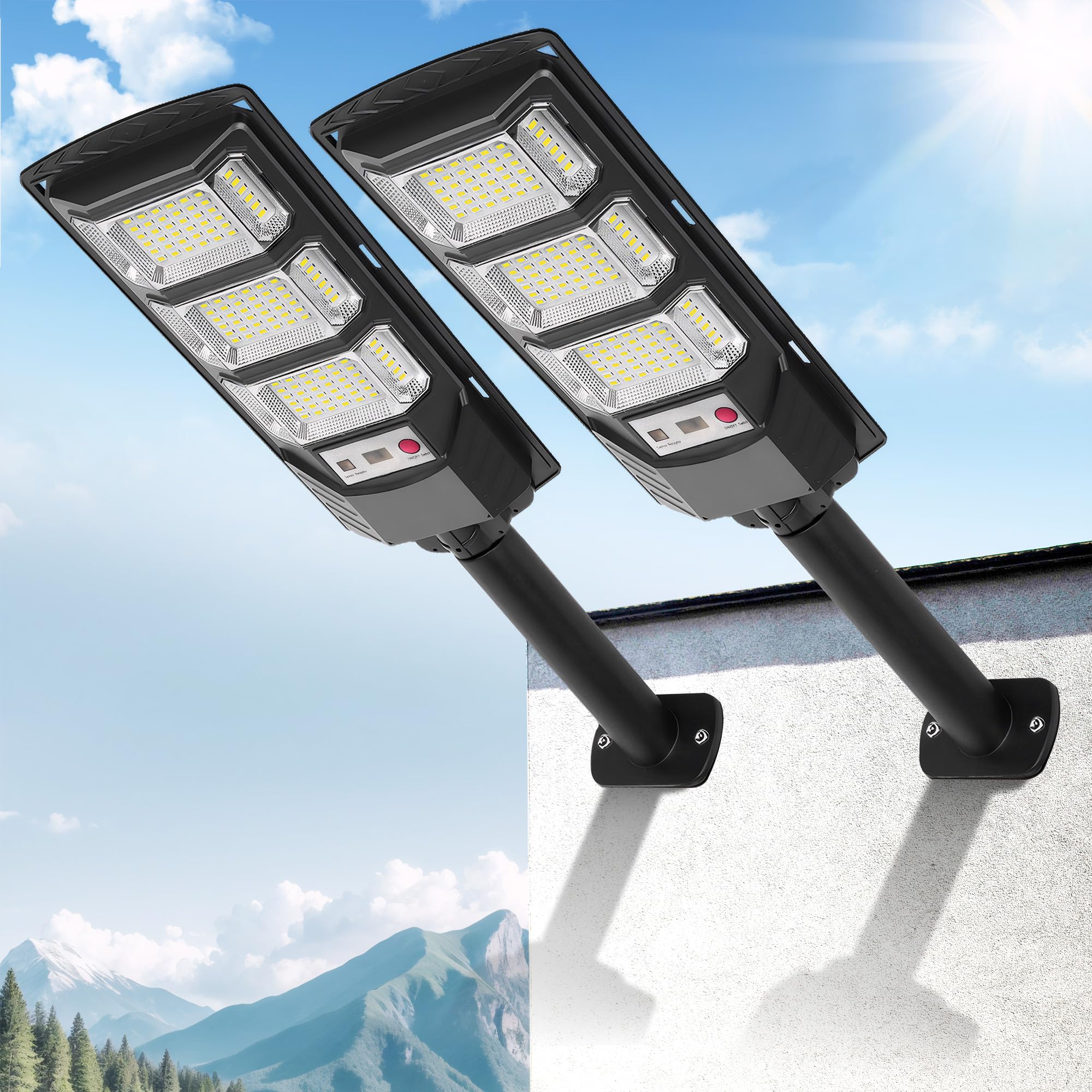 Fowseek Solar Street Lights Outdoor 2 Pack, 6500K Solar Lights Outdoor Waterproof With Motion Sensor, Flood Security Light With
