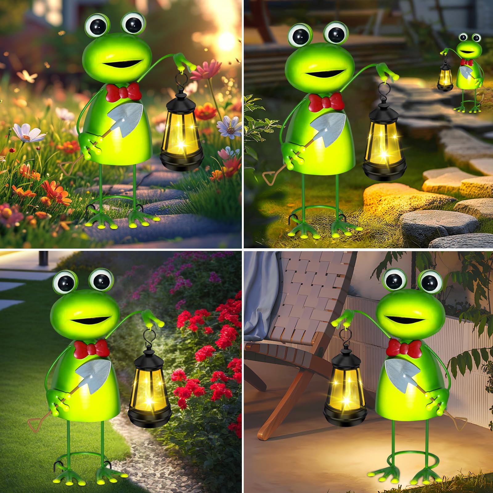Solar Garden Lights Frog Statue With Solar Lantern Lights 13.78In Tall Frog Decor Fairy Accessories Birthday Gifts For Women Mom Grandma Big Metal Decorative Stakes For Home Decor Patio Porch Yard Art