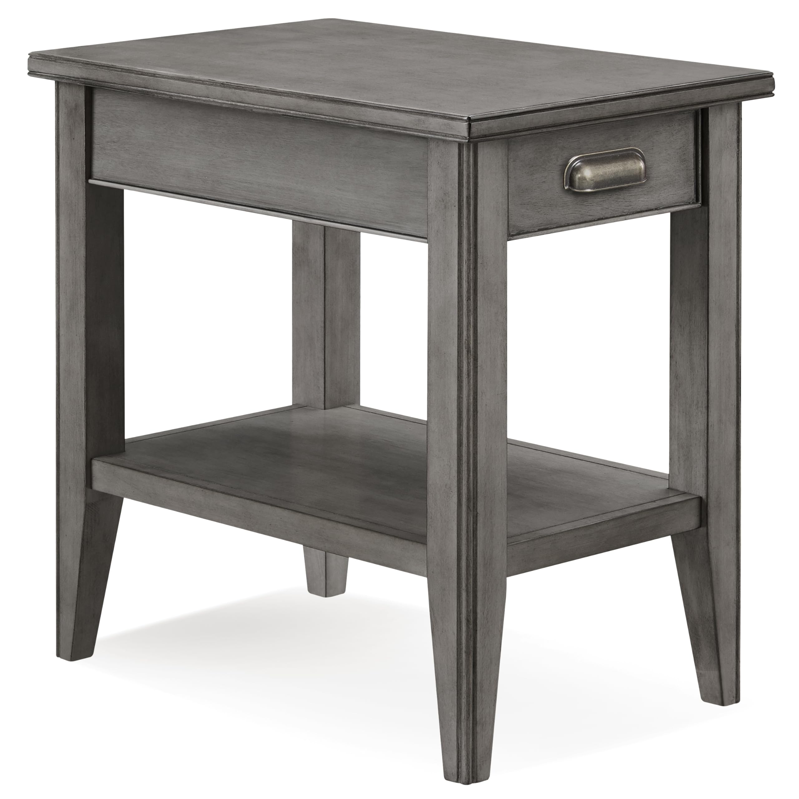 Laurent Narrow Solid Wood Side End Table With Shelf And Drawer, Smoke Gray Wash - Leick Home, 10506-Gr