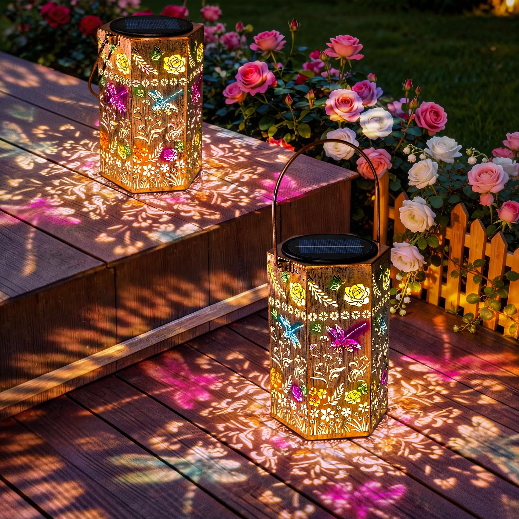 Singingarden Dragonfly Outdoor Solar Lantern - Garden , Patio, Pathway, Yard Decor Gift for Women Mom Grandma( 2 Pack)