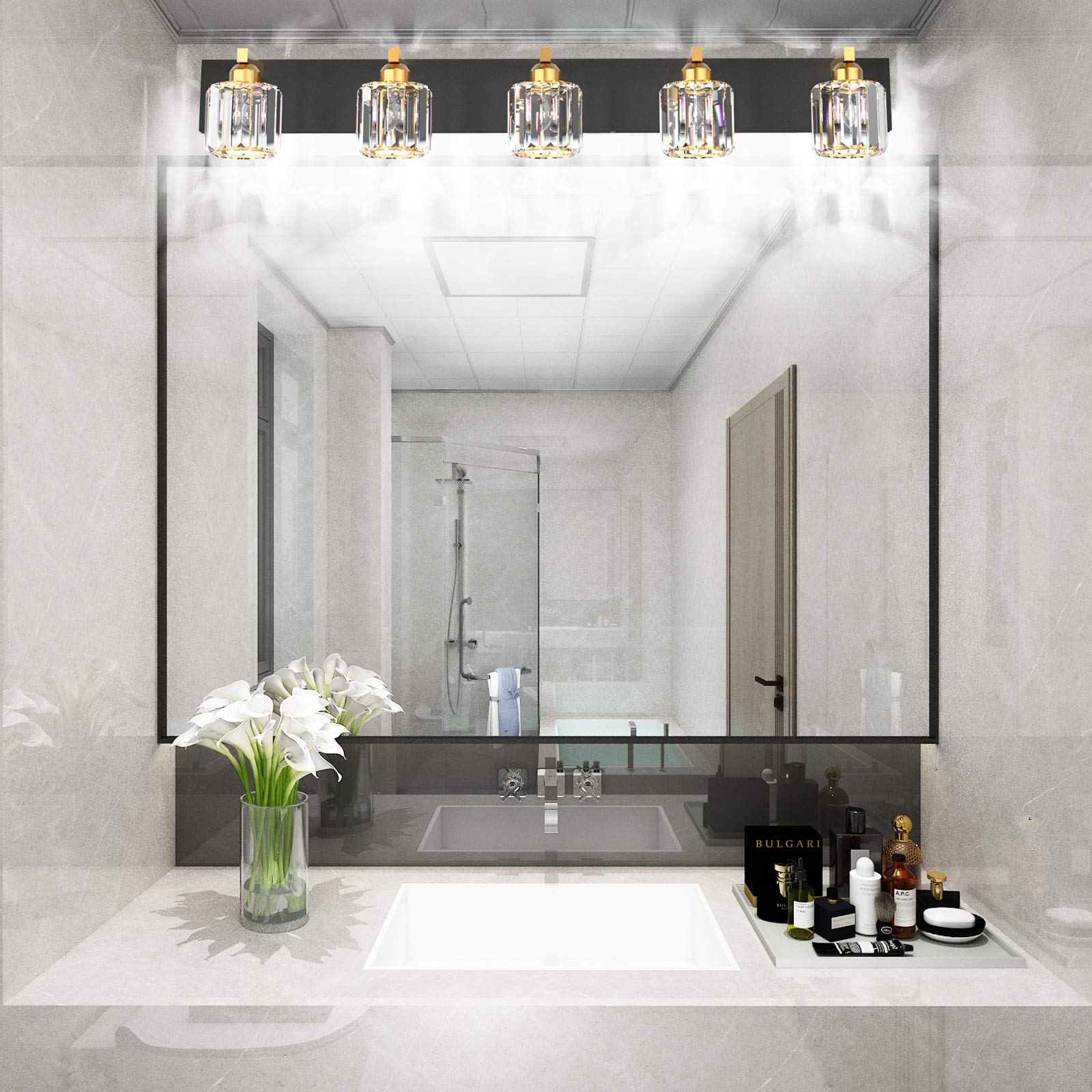 Aipsun Crystal Bathroom Vanity Light 5 Lights 40 Inch Black Gold Aluminum Model 8460