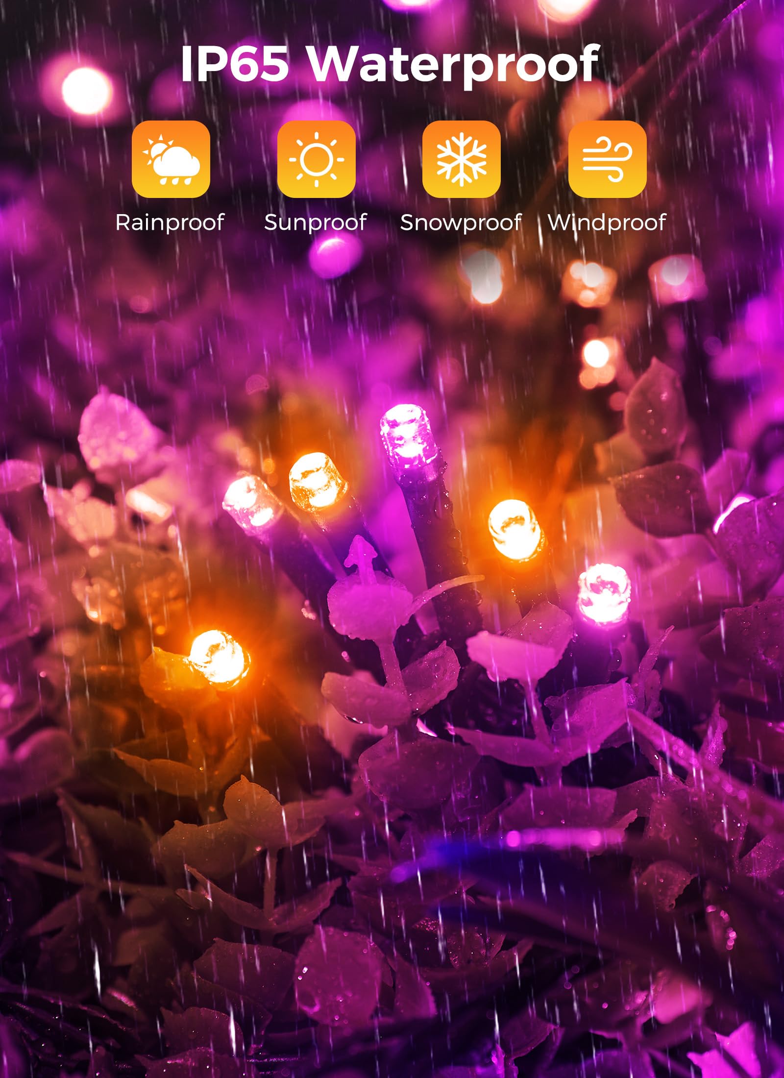 Brightown 2-Pack 400Led 170Ft Total Halloween Solar Outdoor Lights Ip65 Waterproof Solar Powered Lights With 8 Lighting Modes For Party Garden Yard Home Holiday Tree Decoration Lighting Orange&Purple