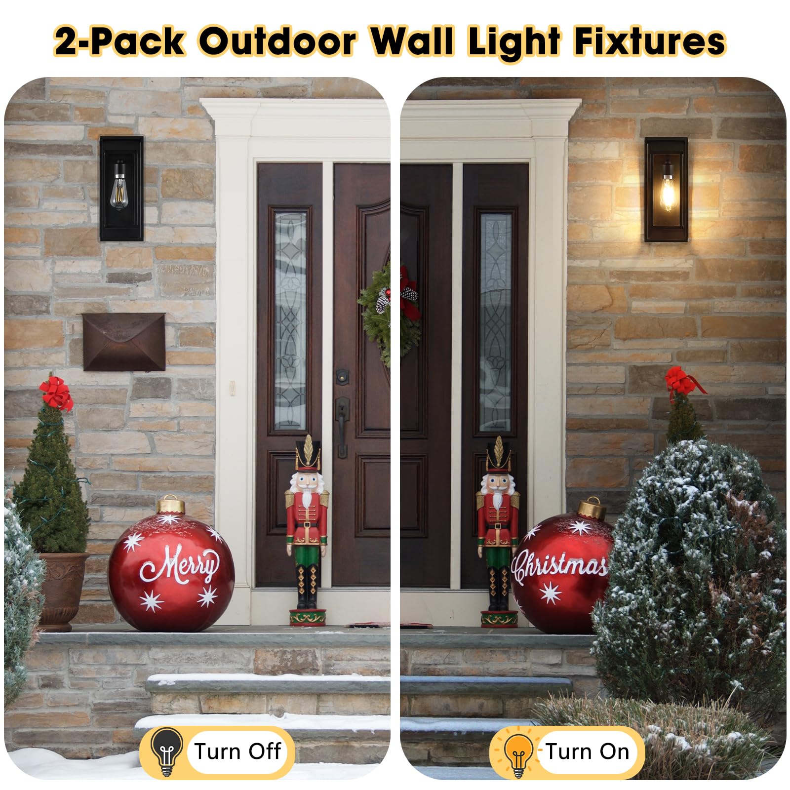Feanron Outdoor Wall Lantern  Exterior Waterproof Black Porch Lights Wall Mounted  Sconces Wall Lighting With Clear Glass Shade  Anti-Rust 14H Outdoor Wall Lights For Front Door Patio Garage  2-Pack