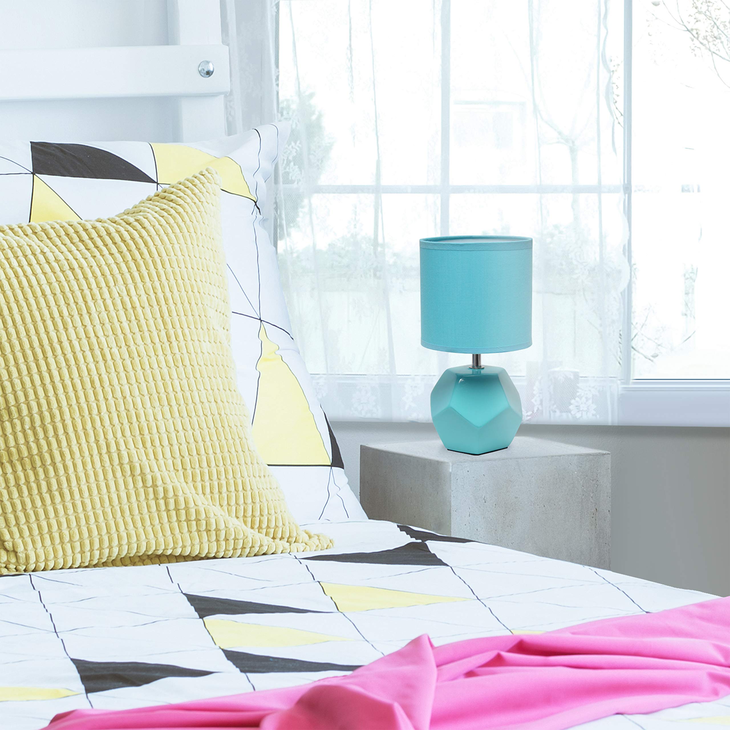 Simple Designs Lt2065-Blu Round Prism Mini Table Lamp With Matching Fabric Shade Blue (Pack Of 24)