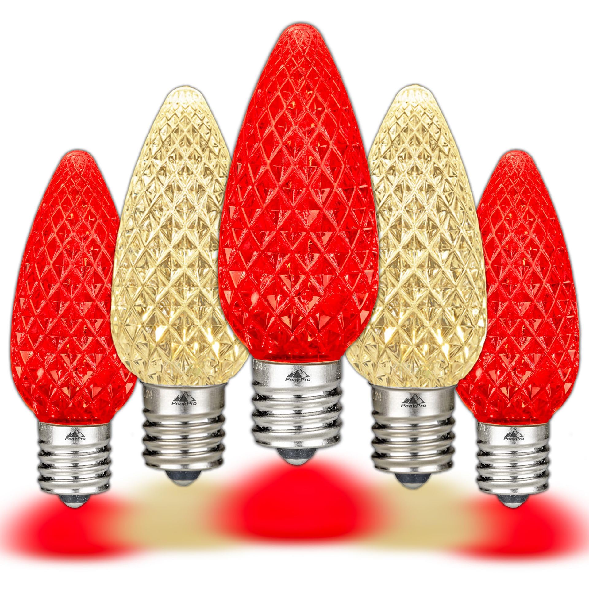 Novelty Lights 25PK C9 LED Faceted Ultra Bright Dimmable Outdoor Christmas Replacement Bulbs  Led Bulbs  Outdoor String Lights (Red/Warm White)