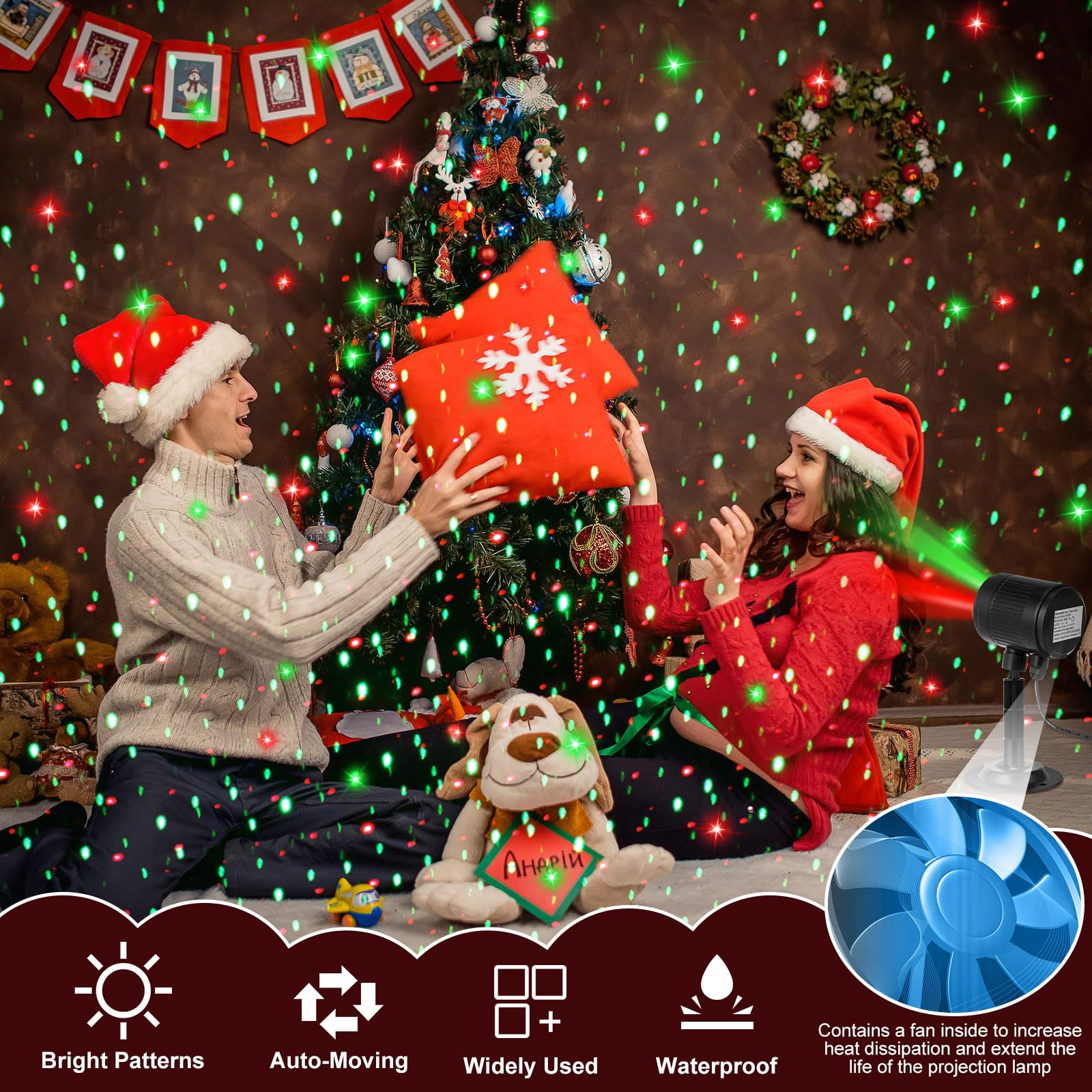 Honoson 1 Pcs Christmas Laser Projector Lights Outdoor Rgb Laser Light With Remote Waterproof Motion Xmas Holiday Projector Gard