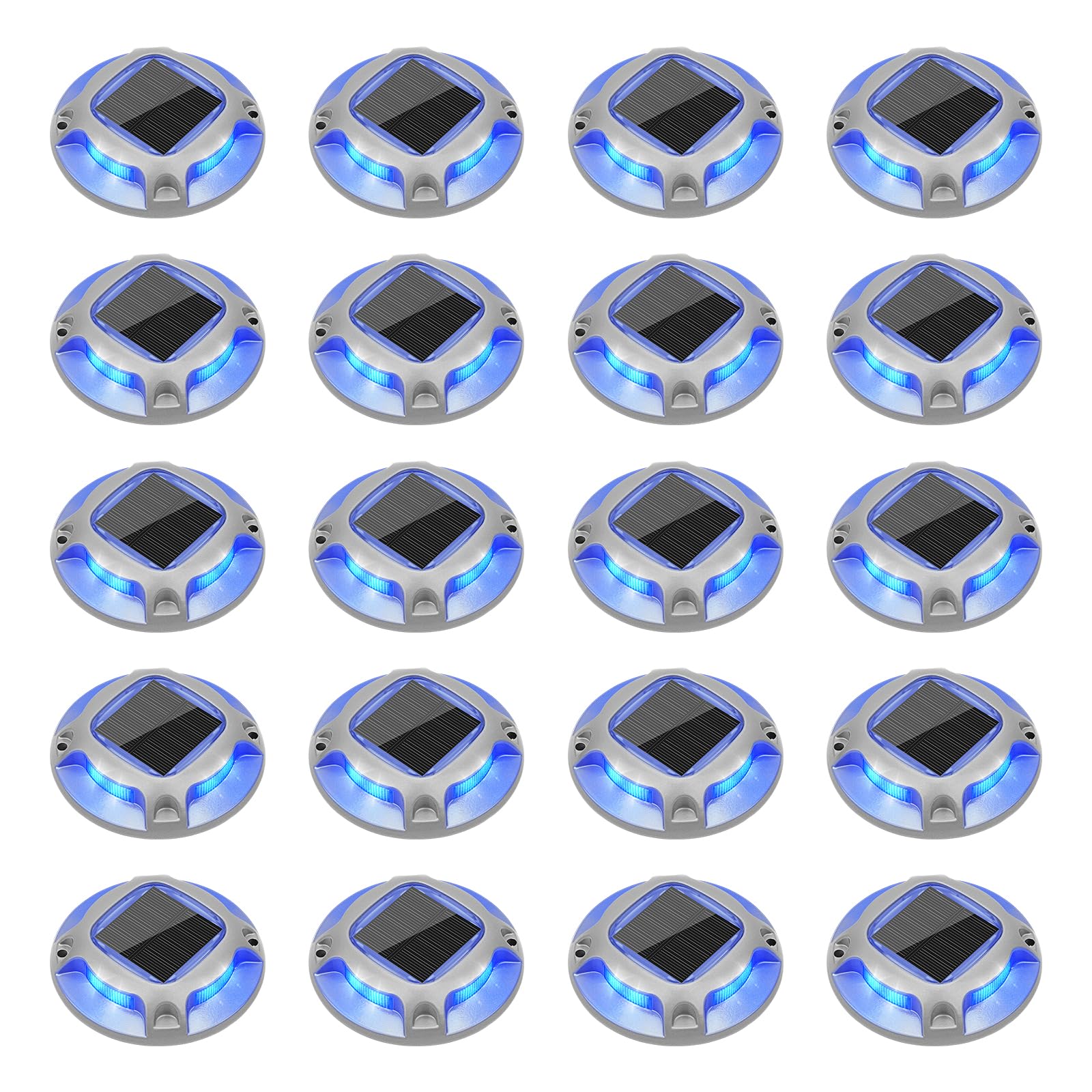 VOLISUN Solar Driveway Lights 20 Pack, Waterproof LED Deck Lights, Blue/White, Aluminum, Model 21354ZM