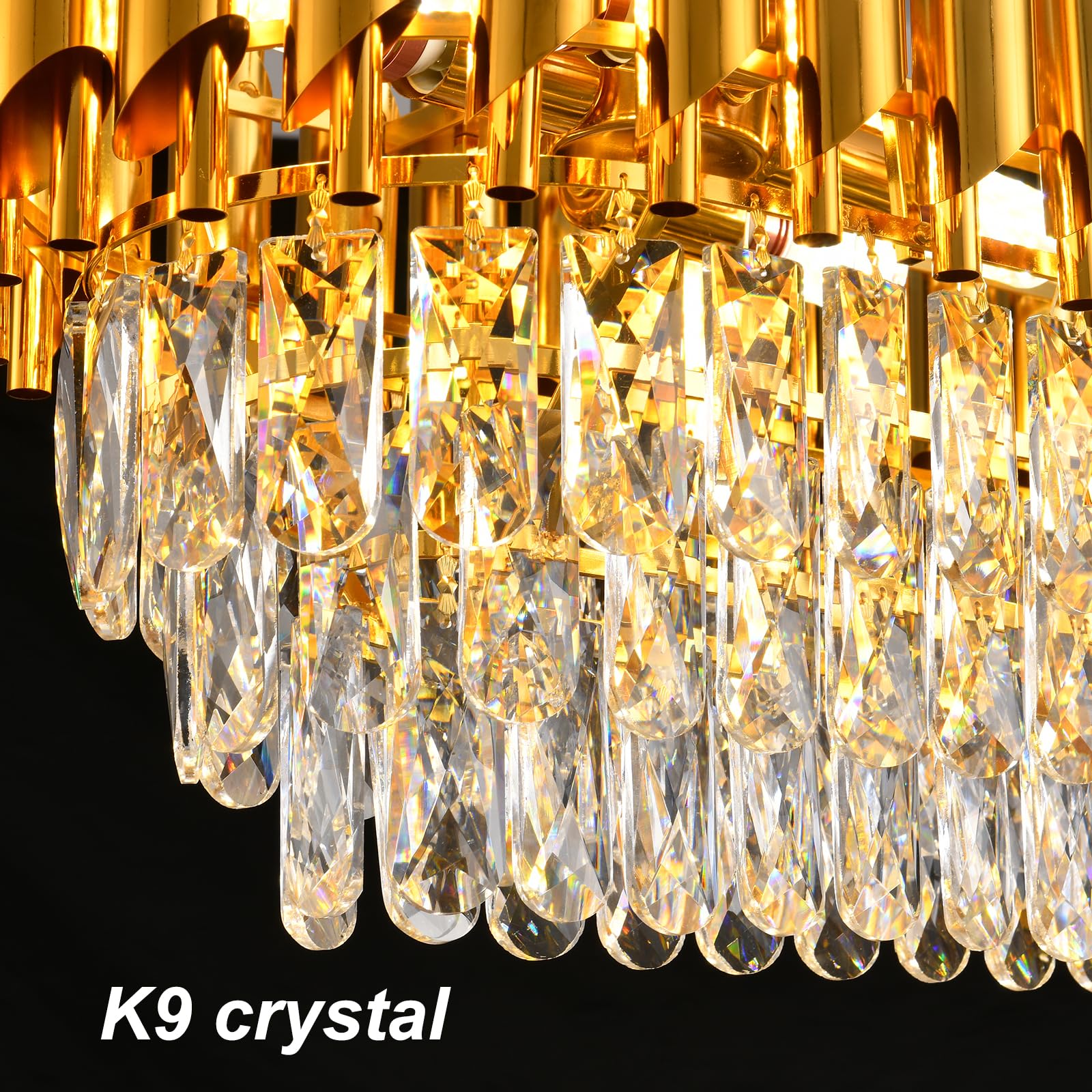 AKDXIRUN 8-Light Modern Crystal Chandelier, Gold, L32 inches, Oval Design for Dining Room, Living Room, Kitchen Island, Model XR00173