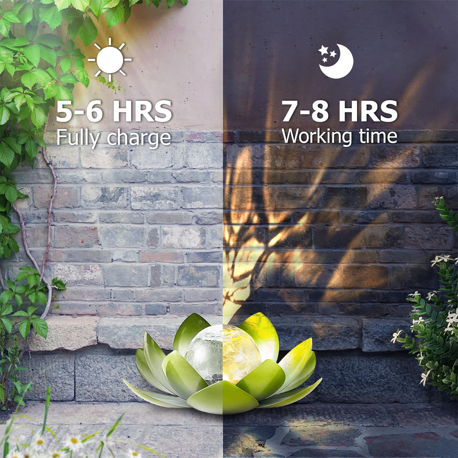 Huaxu Solar Lights Outdoor Garden Decoration Crackle Globe Glass Waterproof Led Metal Green Lotus Flowers Gift For Mom,Women,Pat