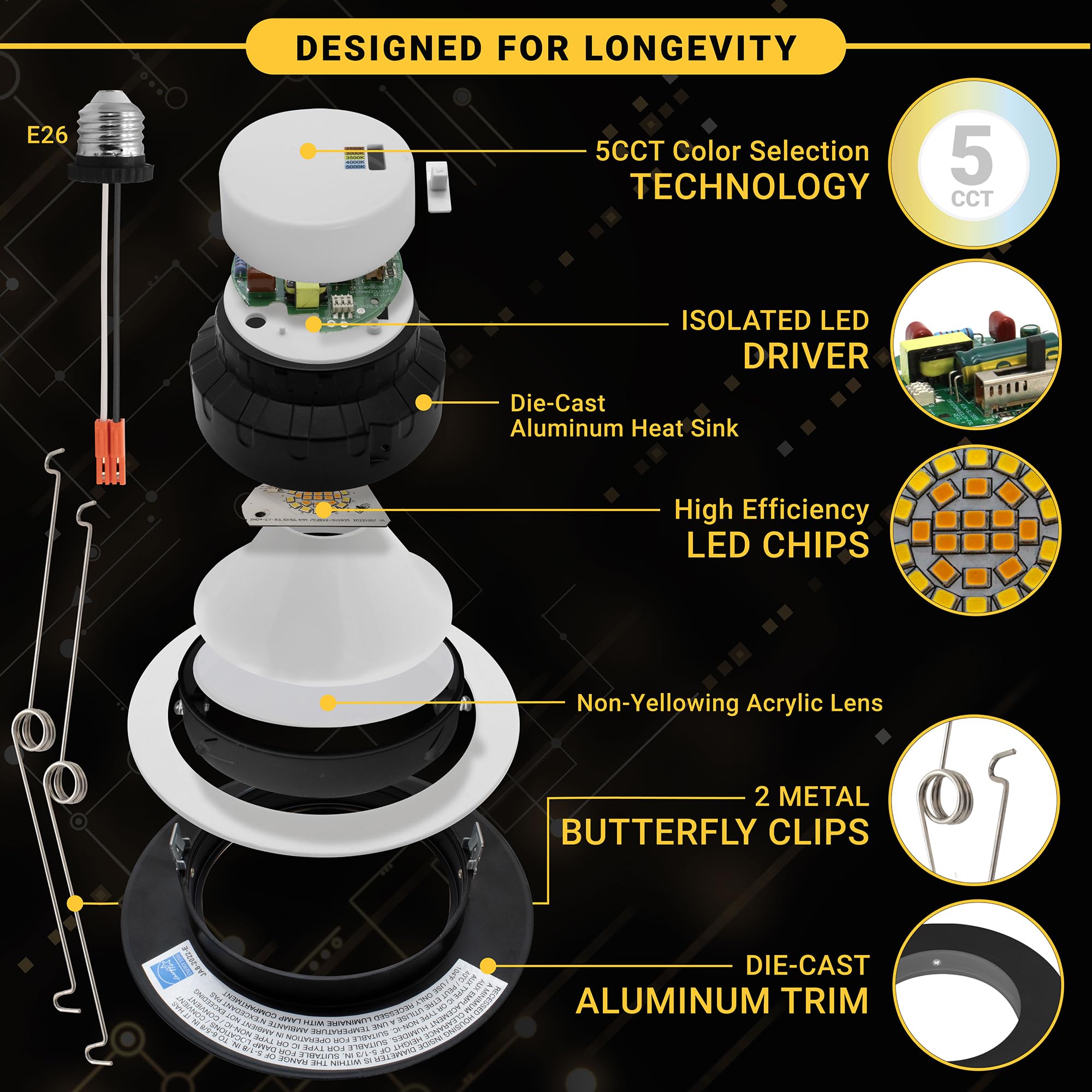 Nuwatt 6 Inch Led Black Gimbal Retrofit Recessed Lights, Selectable 5Cct 2700K/3000K/3500K/4000K/5000K, High Brightness, 1200Lm Dimmable, 16W, Directional Eyeball Light For Ceiling, Etl Listed 12 Pack