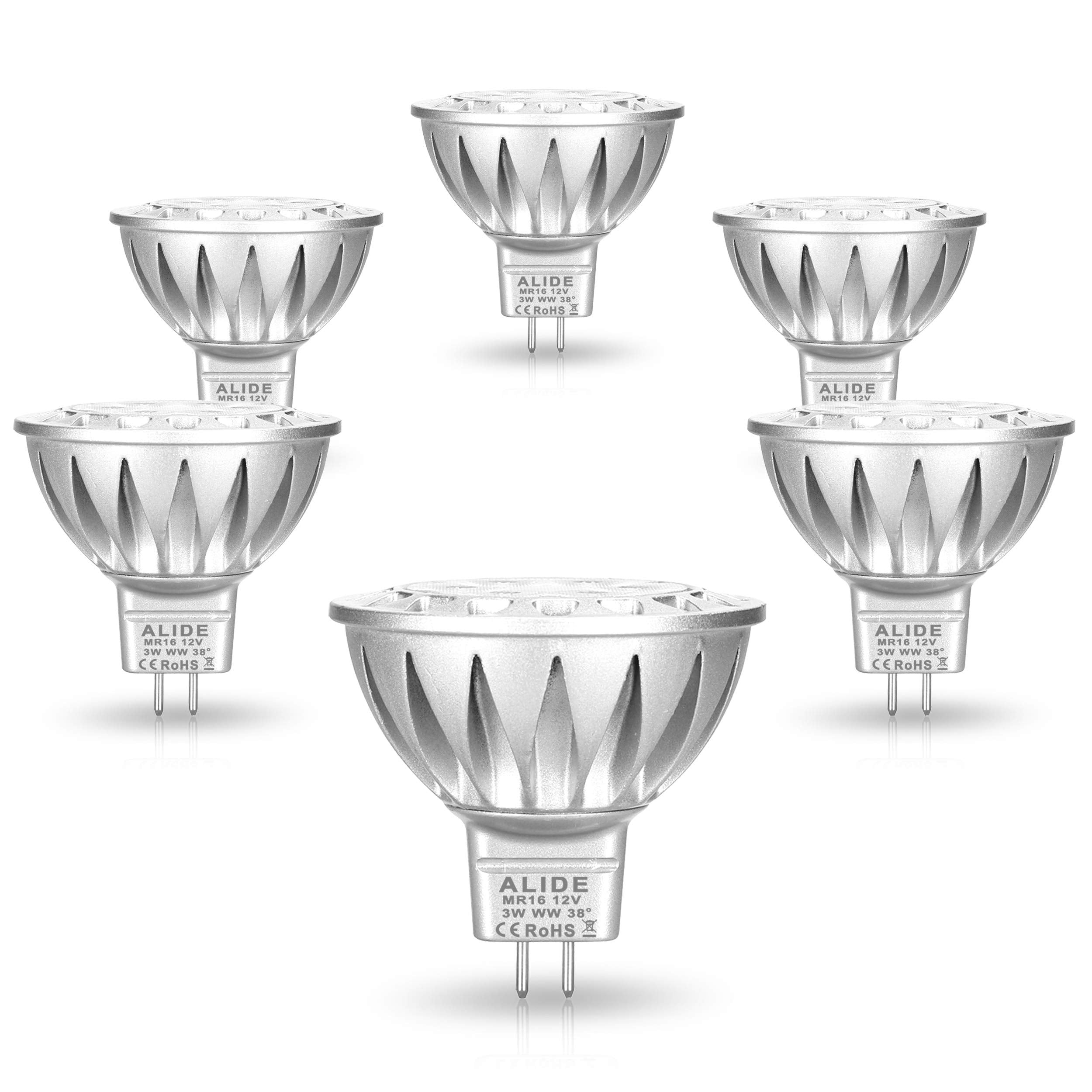 Alide Short Mr16 Gu5.3 Led Bulbs 3W Height 1.9Inch Replace Mr16 20W 30W Halogen 12V Low Voltage 2700K Soft Warm White Mr16 Spotlight Bulb For Outdoor Landscape Yard Track Lighting 300Lm 38 Deg 6 Pack