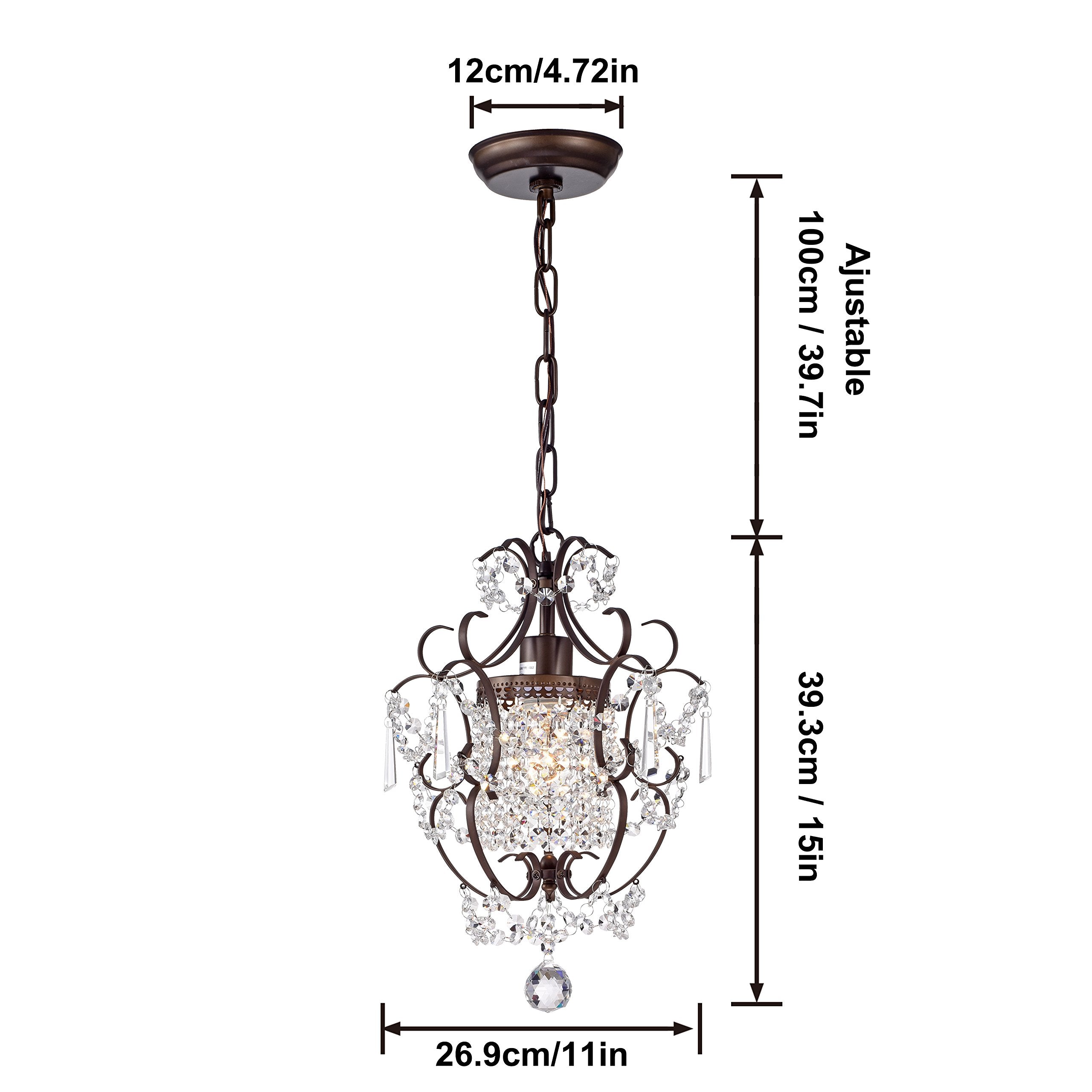 Papaya Crystal Chandelier Lighting Bronze Chandeliers D11*H15.8 With 39.4-Inch Adjustable 1 Light Modern Iron Ceiling Light