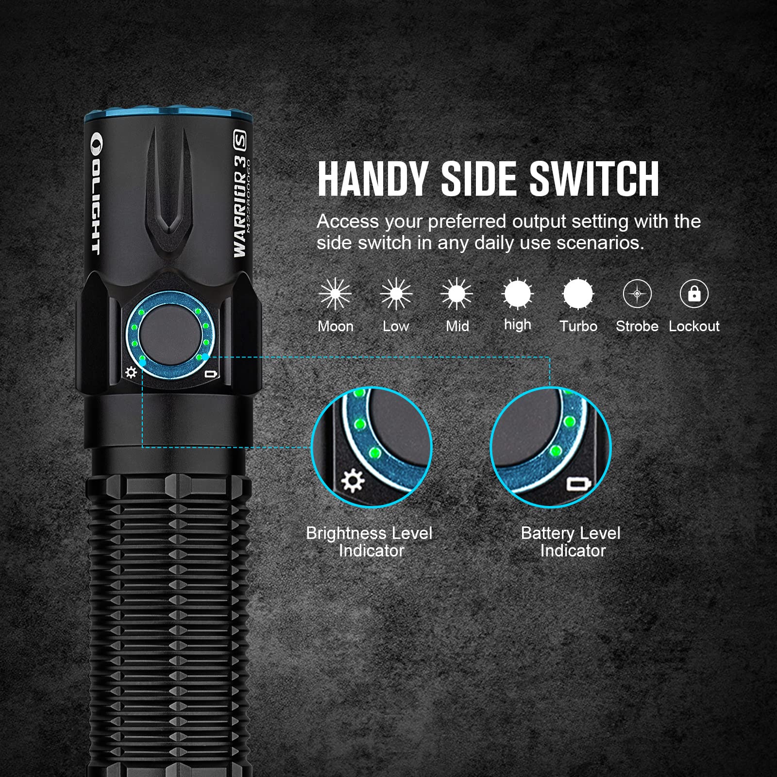 OLIGHT Warrior 3S Tactical Flashlight, 2300 Lumens, Rechargeable, Aluminum, Black