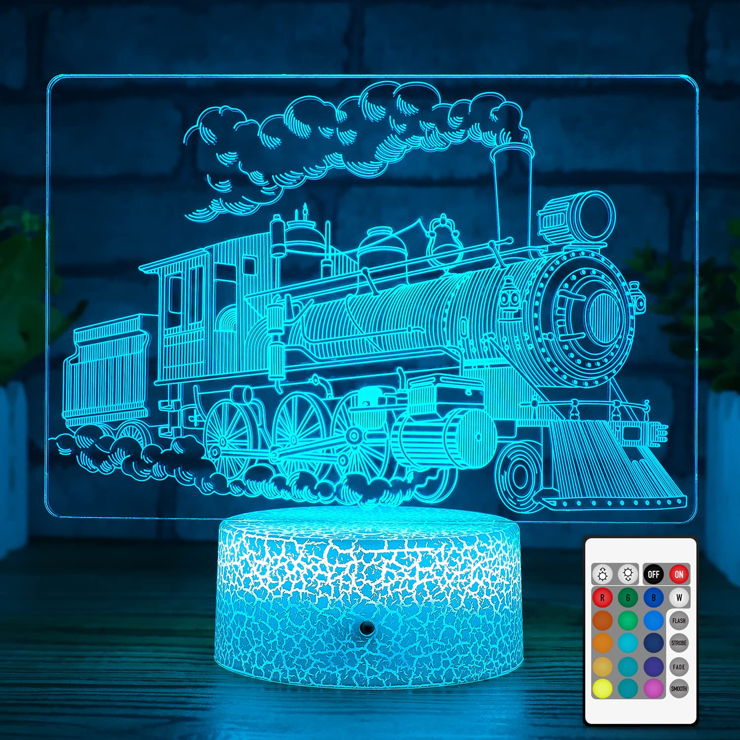 NINE SQUARE EGOU Kids Train Decor Night Light, Night Train Lamp with Touch and Remote 7 Colors Changing Timer Dimmable Cool Room
