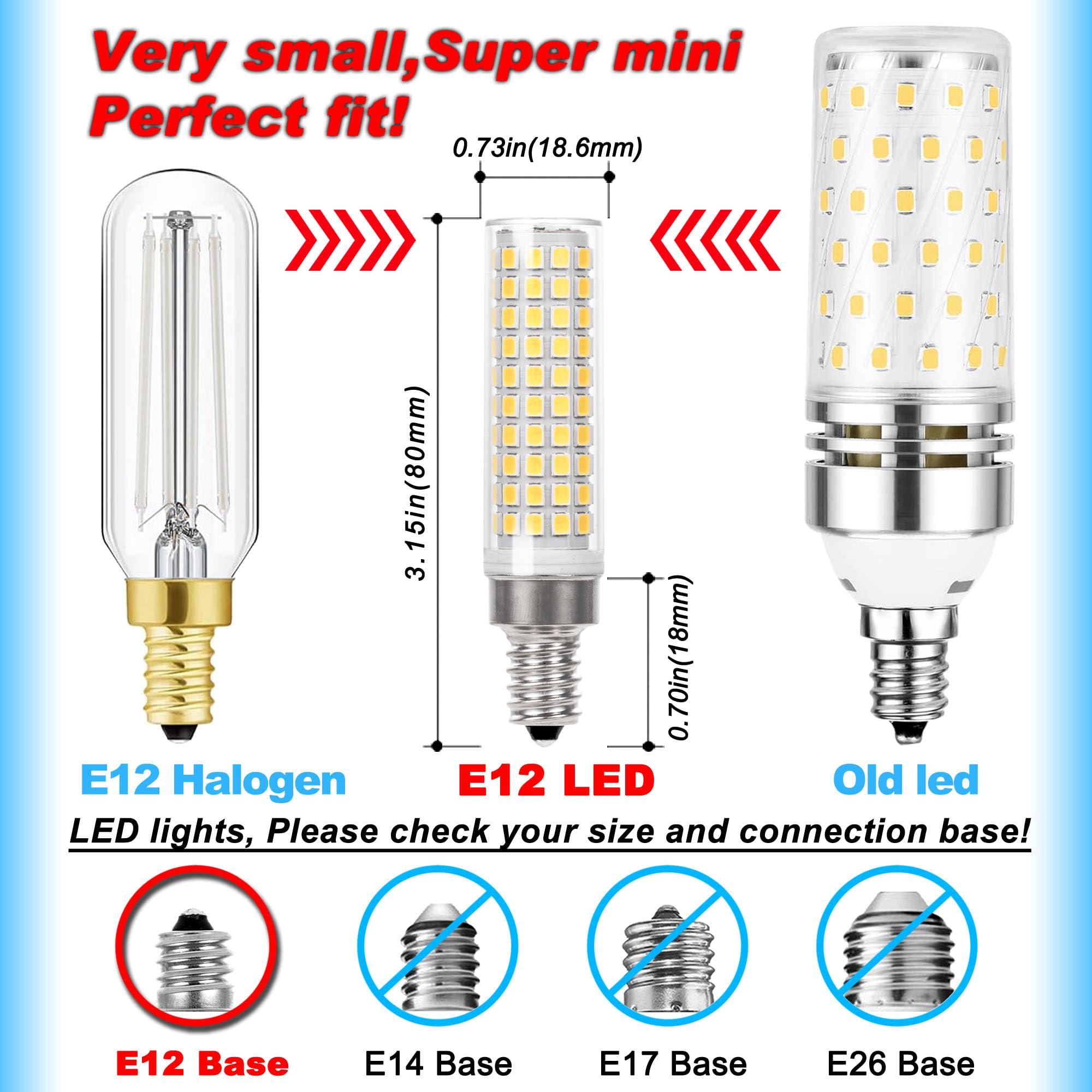 Ziomitus E12 100W Led Bulbs Equivalent C7,4000K Natural White,1200 Lm T6 E12 12W Led Candle Bulbs For Candelabra Ceiling Fan Cha