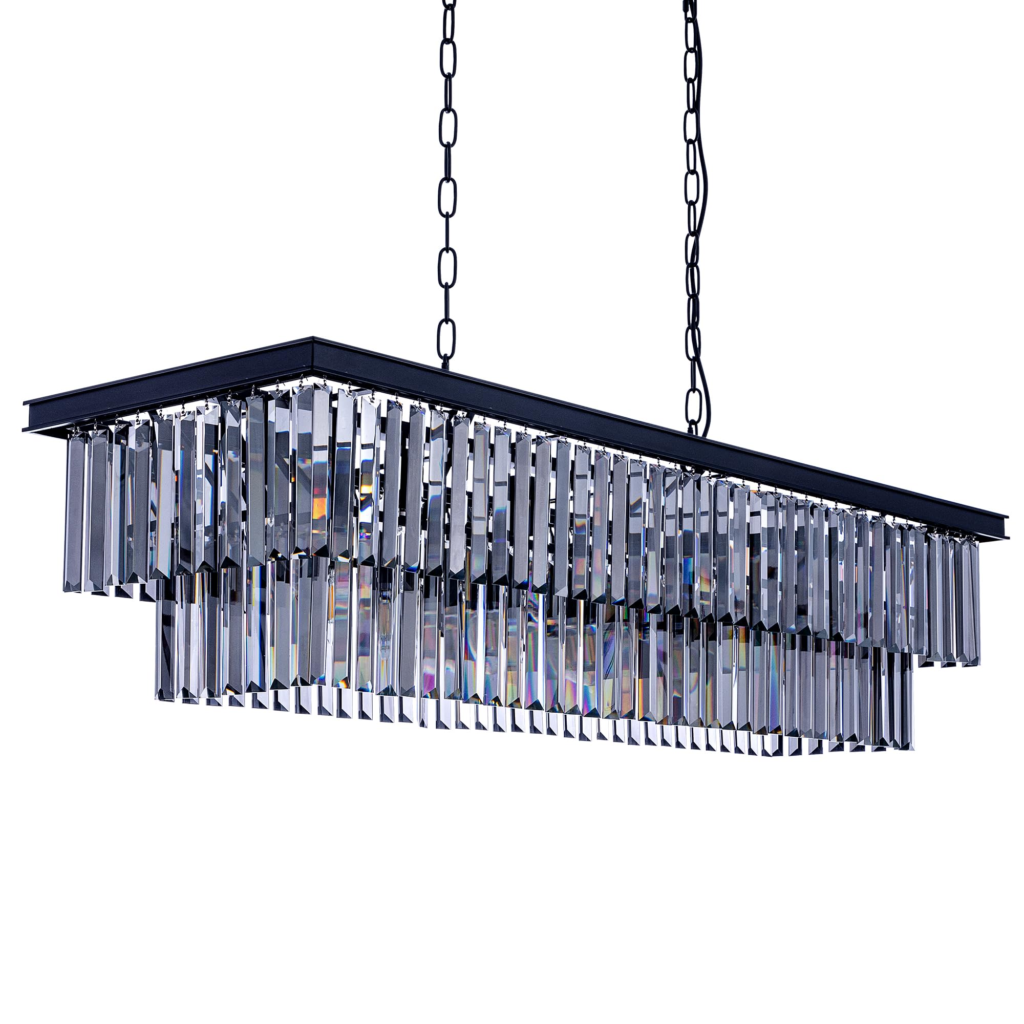 Wellmet 47" Crystal Chandelier, 11-Light Smoke Grey Linear Light Fixture for Living Room, Dining Room, Bedroom, Kitchen Island