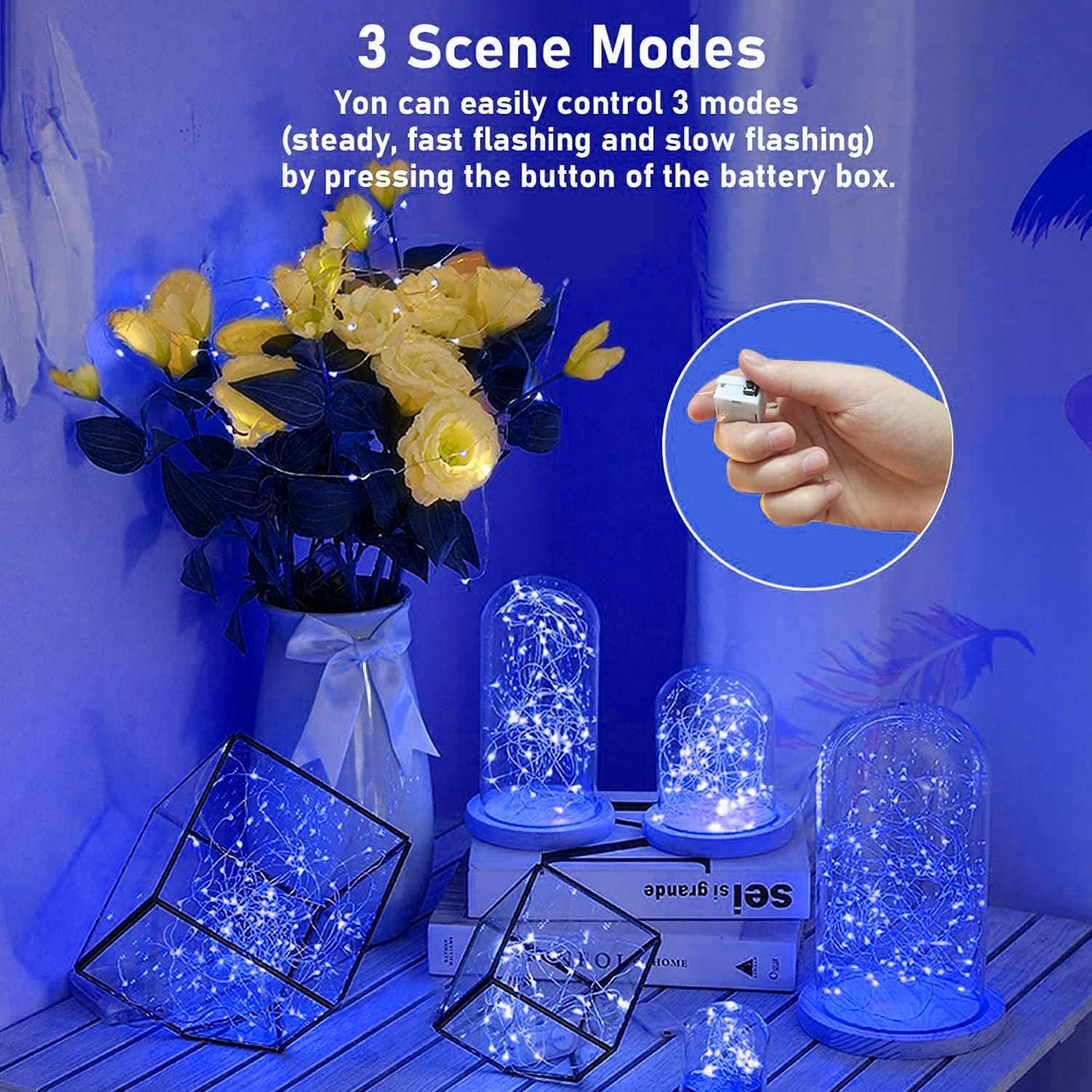 36 Pack Fairy Lights Battery Operated, 3 Speed Modes, Extra 40 Batteries For Replacement, 7Ft 20 Led Mini String Lights, Waterproof Copper Wire, Twinkle Firefly Lights For Christmas Decorations,Blue
