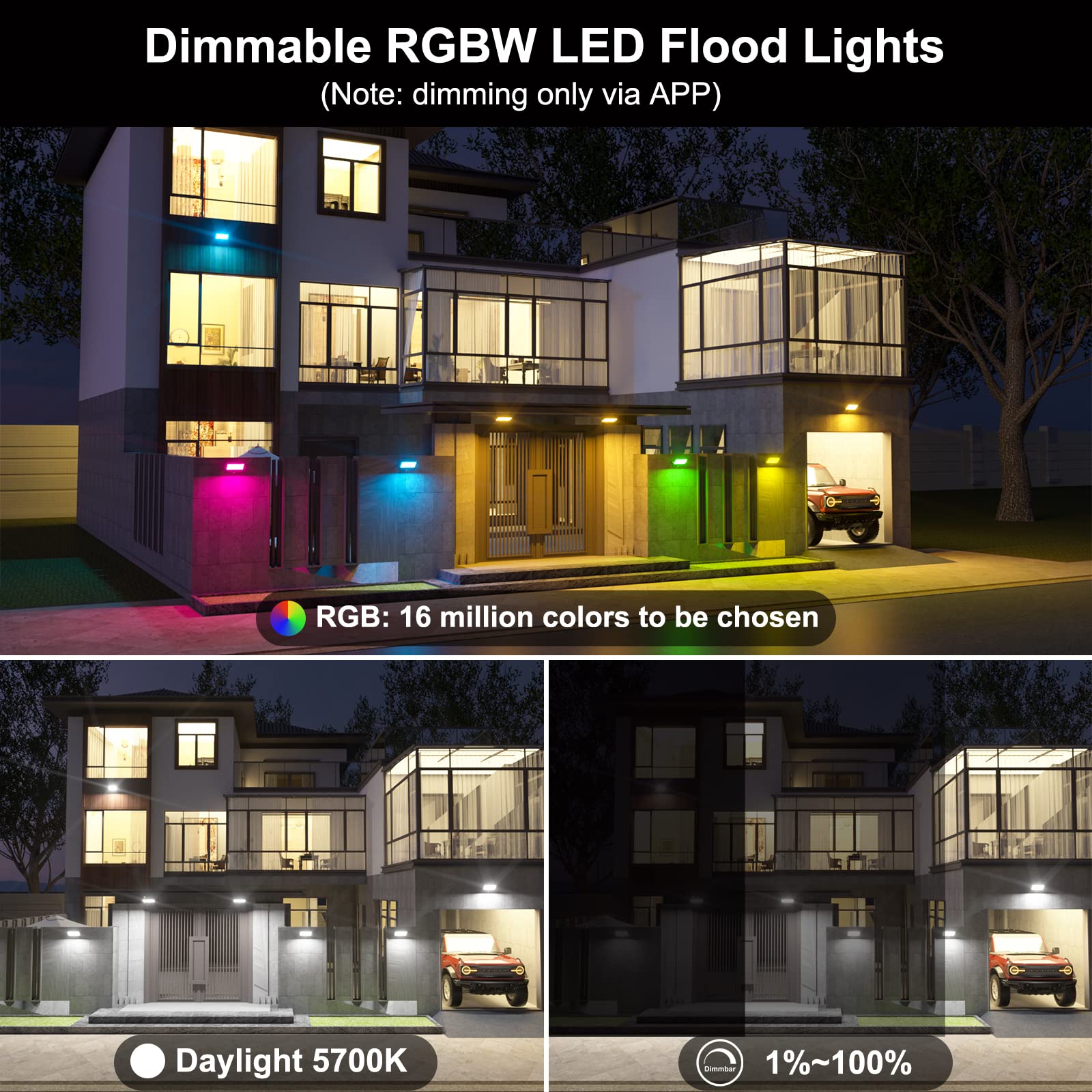 Flood Lights Outdoor Rgb With Stake, 500W Equivalent Smart Color Change & Daylight 5700K Landscape Light, Ip66 Patio Lights Via