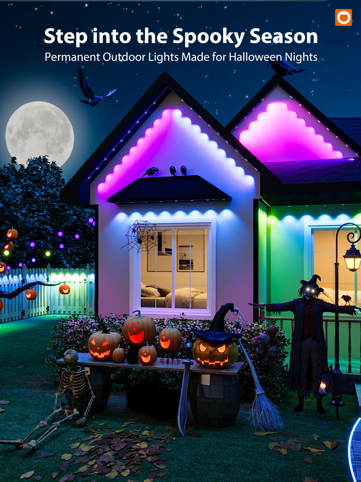 addlon 200FT RGB+IC Smart LED Outdoor Lights, IP67 Waterproof, Plastic, White, Model USET-200FT100LED-B-243C