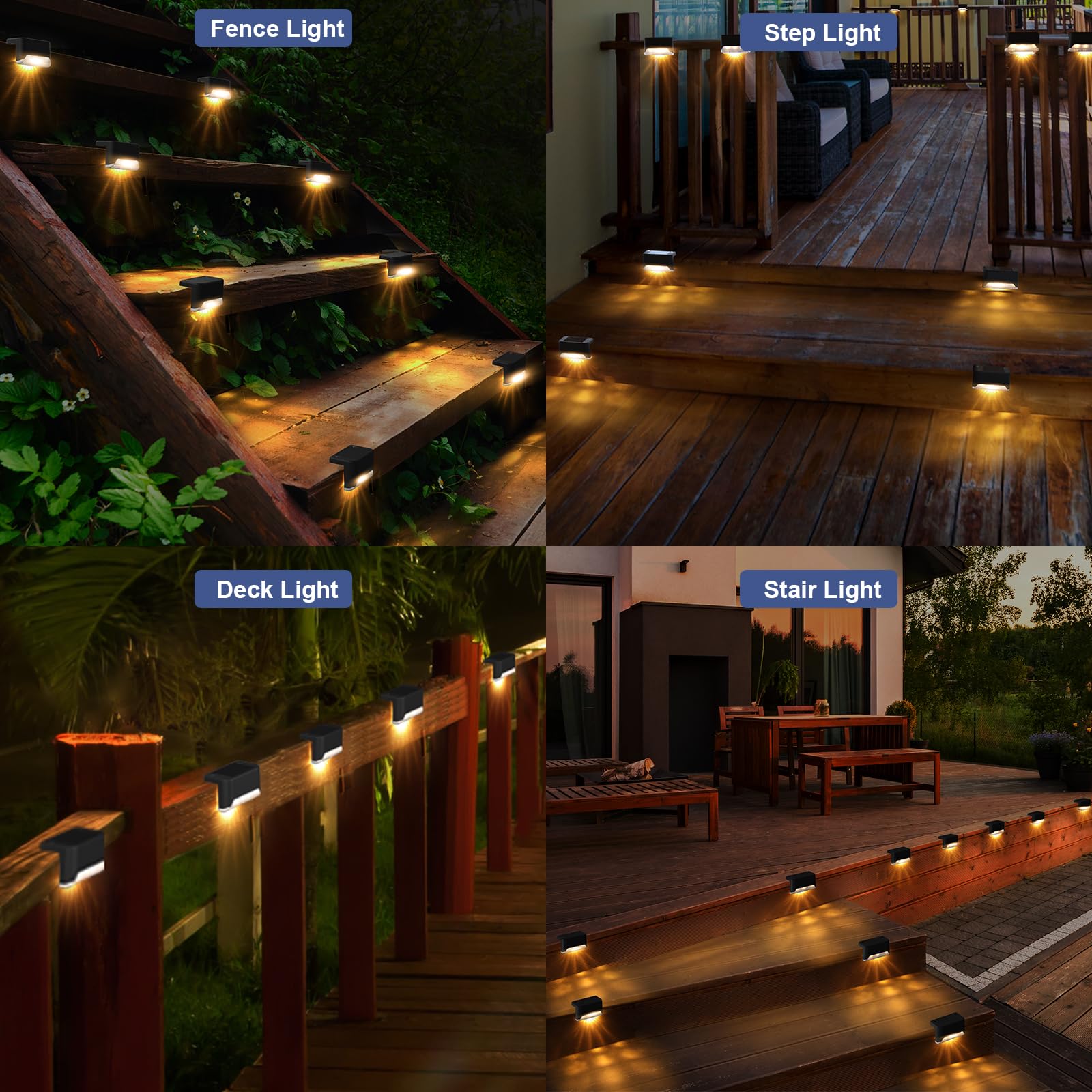 pearlstar Solar Step Lights 16 Pack Waterproof LED Fence Lamp for Patio, Stairs, Garden - Black Model 588