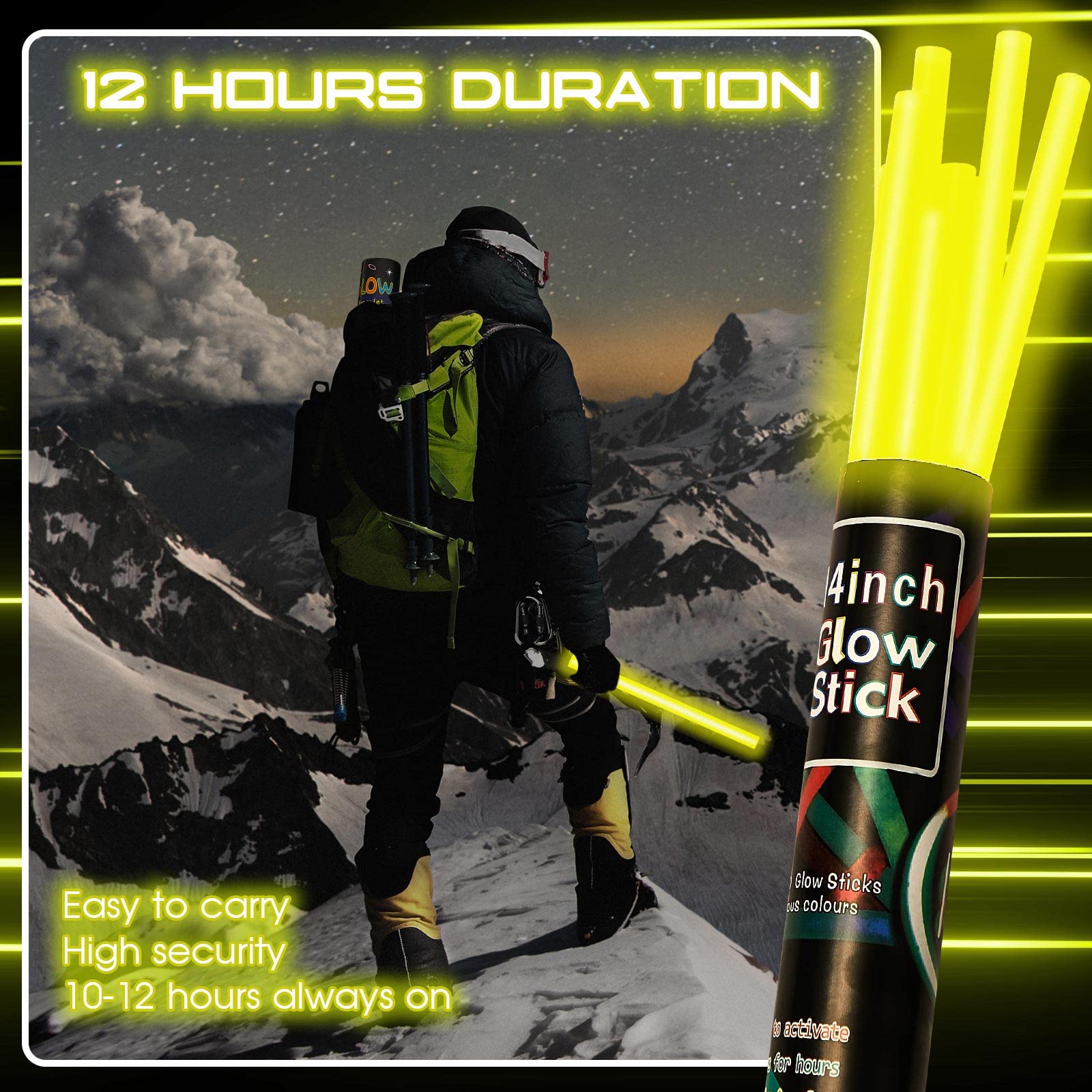 Lewtemi Glow Sticks - 10 Pcs Jumbo 14 Inch Yellow Emergency Light Sticks for Camping and Halloween