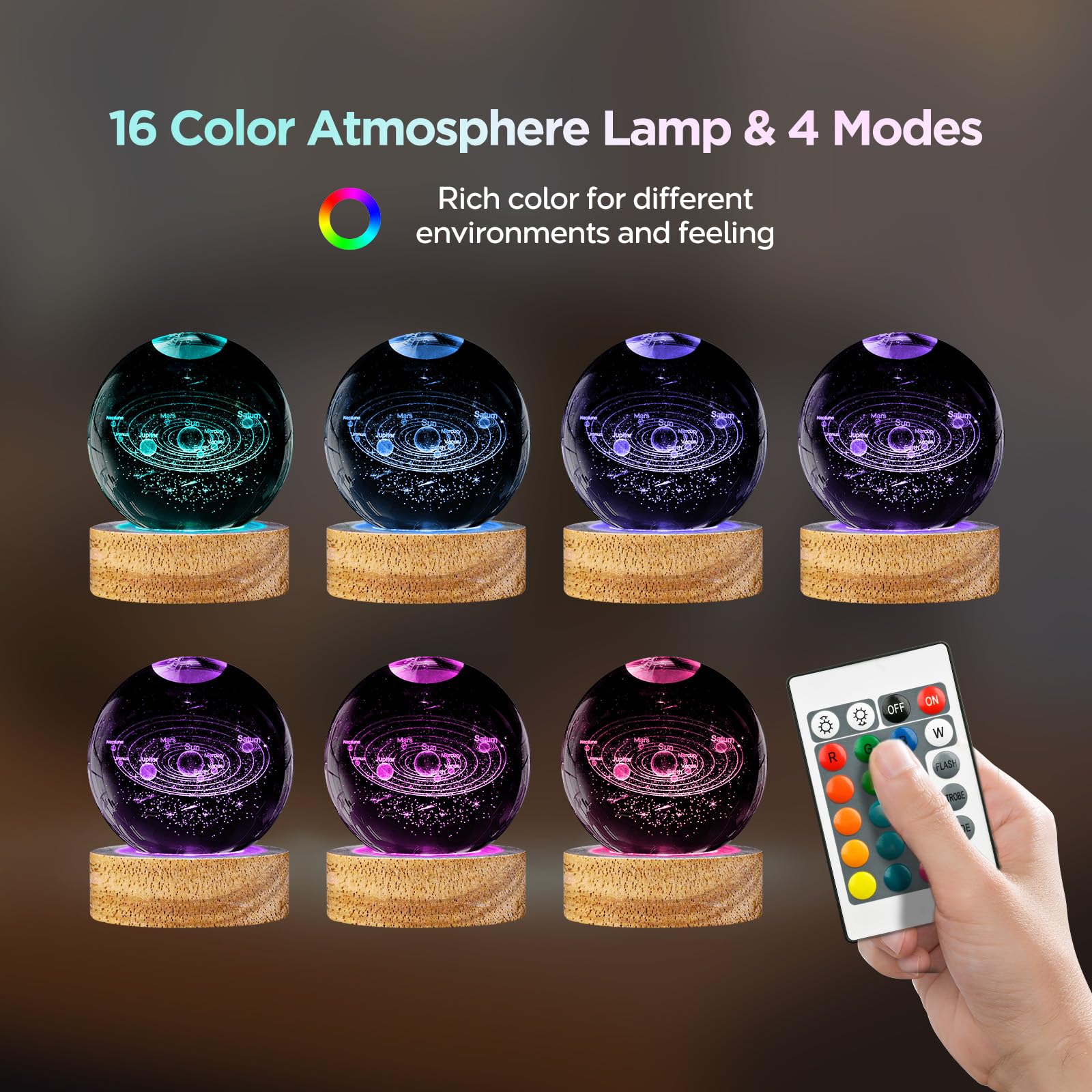 Dcoriuntg 3D Solar System Crystal Ball Night Light With 16 Color, Unique 60Mm Galaxy Planets Glass Ball Lamps With Remote Cool B