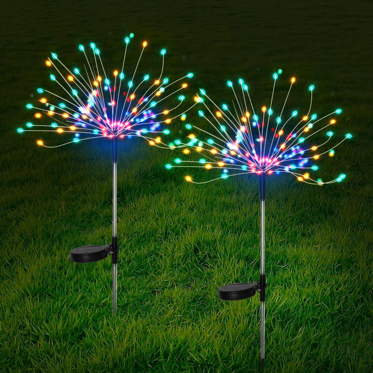 FOOING 2 Pcs Solar Garden Lights Solar Outdoor Lights, 120 LED Solar Powered String Light 2 Modes Twinkling Solar Lights for Garden, Wedding, Party,Patio (Color)