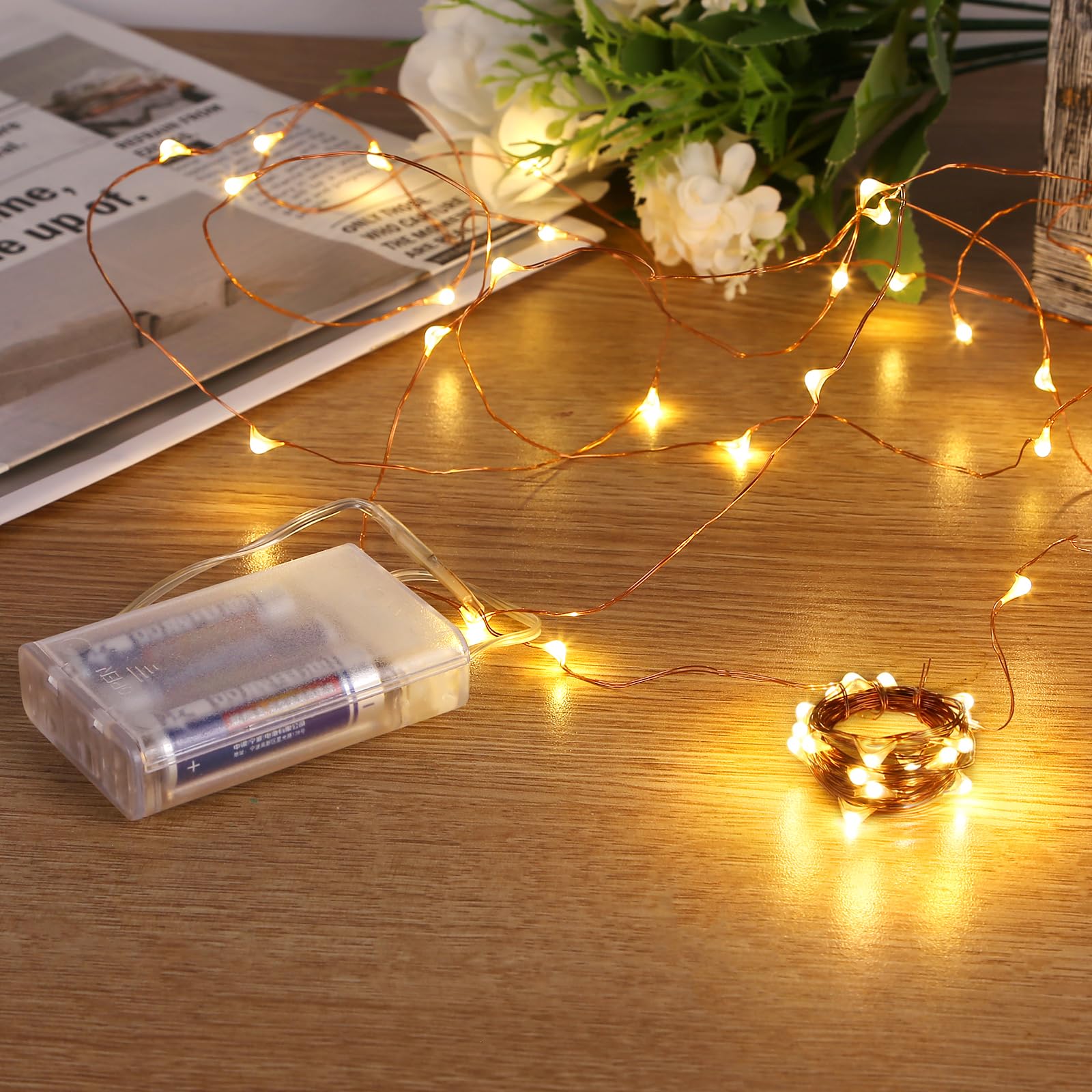 Sanniu Fairy Lights, 2 Pack Mini Battery Operated Copper Wire Starry String Lights, 5m/16ft, Warm White, Indoor/Outdoor Decoration