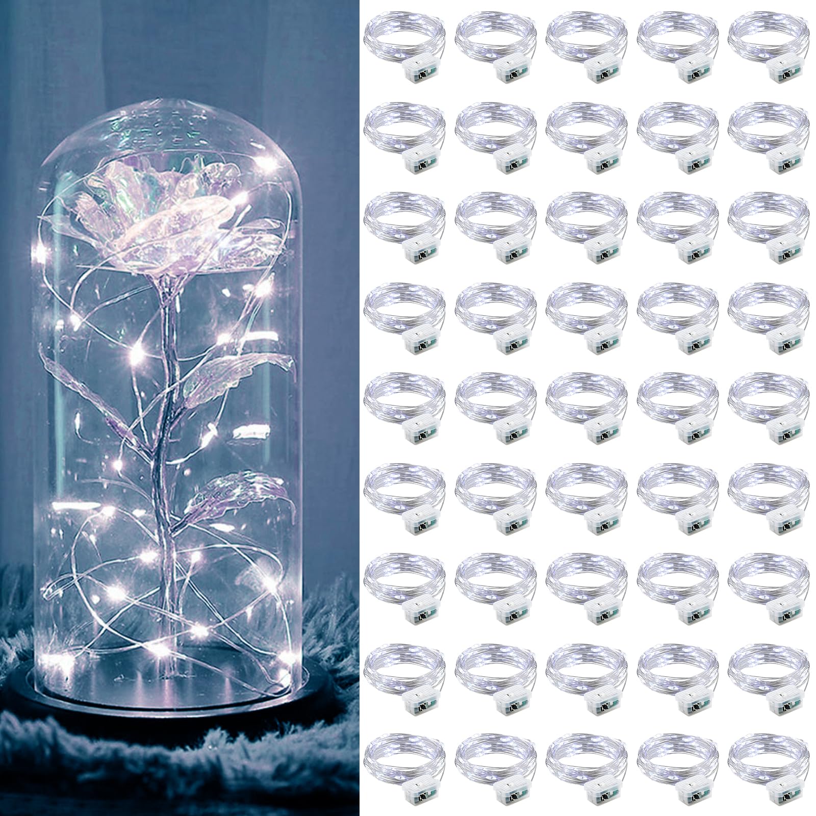 ZGWJ 50 Pack Fairy Lights Battery Operated  7ft 20 Mini LED Fairy String Lights Silver Wire 3 Modes for DIY  Parties  Wedding  Bedroom  Halloween Christmas Decoration Silver White