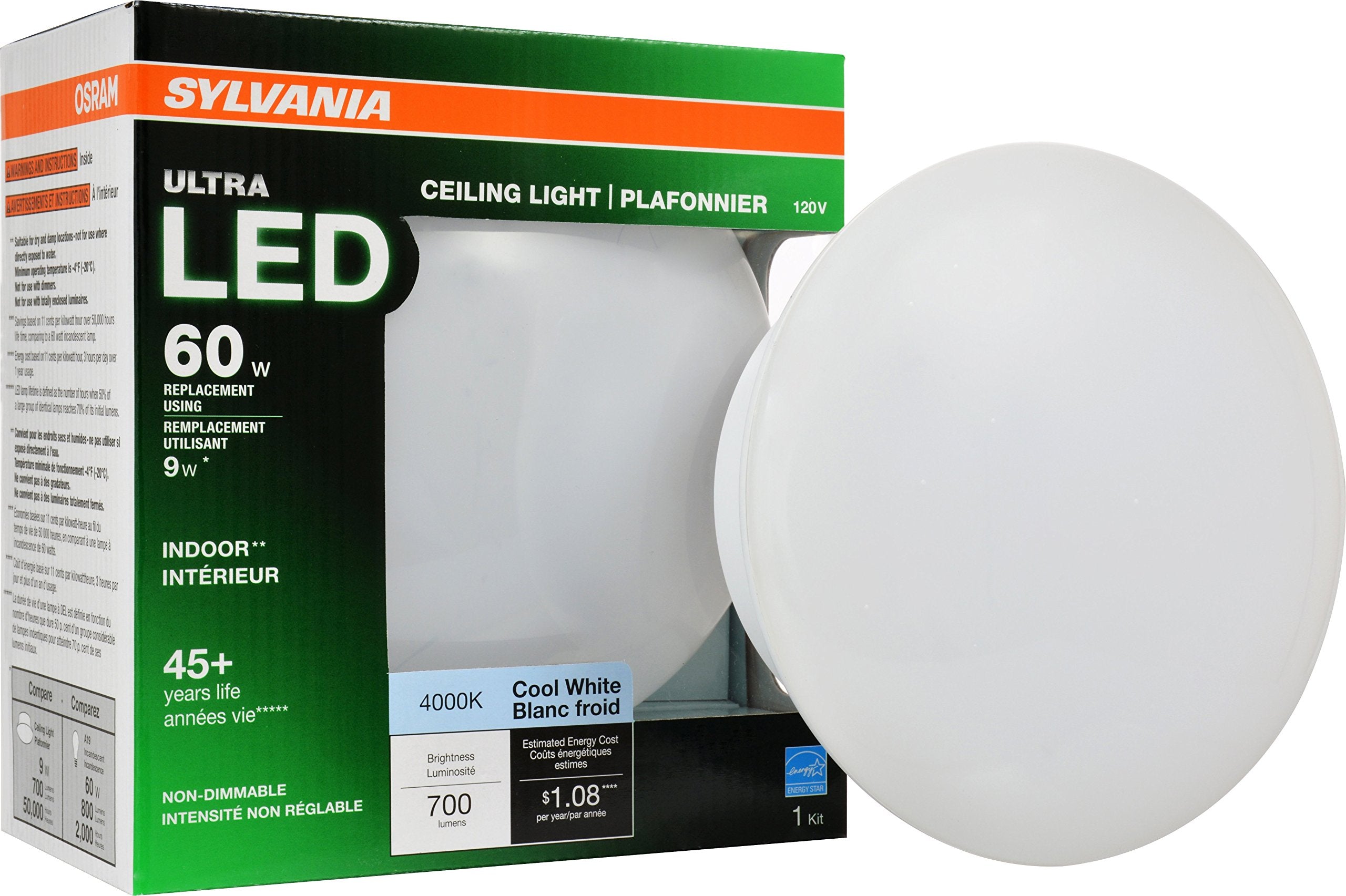 LEDVANCE Sylvania Ceiling Lamp, Cool White, 1 Count (Pack of 1), Model 75081, Porcelain Material