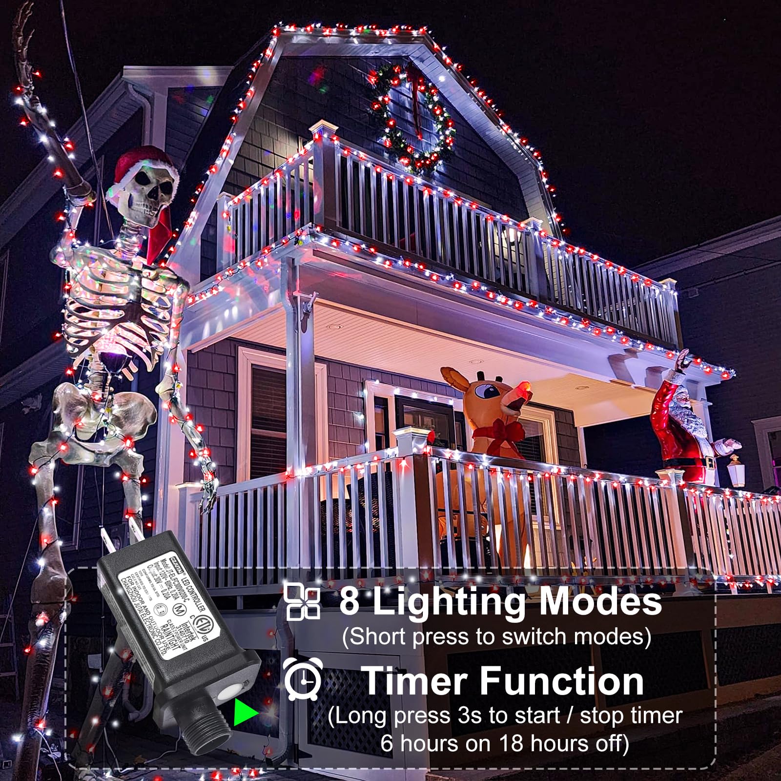 Christmas Lights Outdoor, 66Ft 200 Led Christmas Tree Lights With 8 Modes Waterproof, Plug In Connectable Green Wire String Ligh