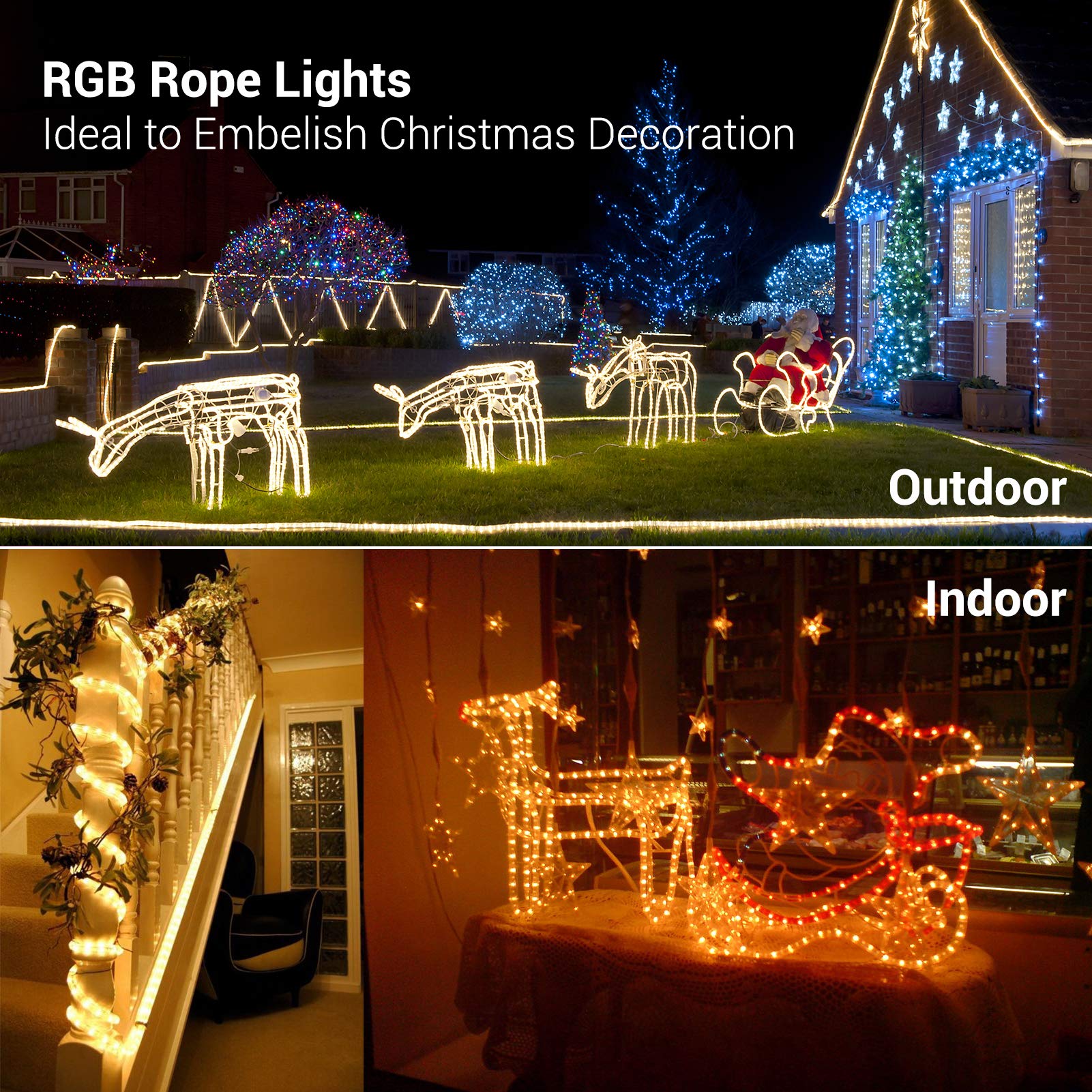 Brizled 18ft RGB Color Changing Rope Lights - 180 LED Waterproof Indoor/Outdoor Christmas Decor with Remote