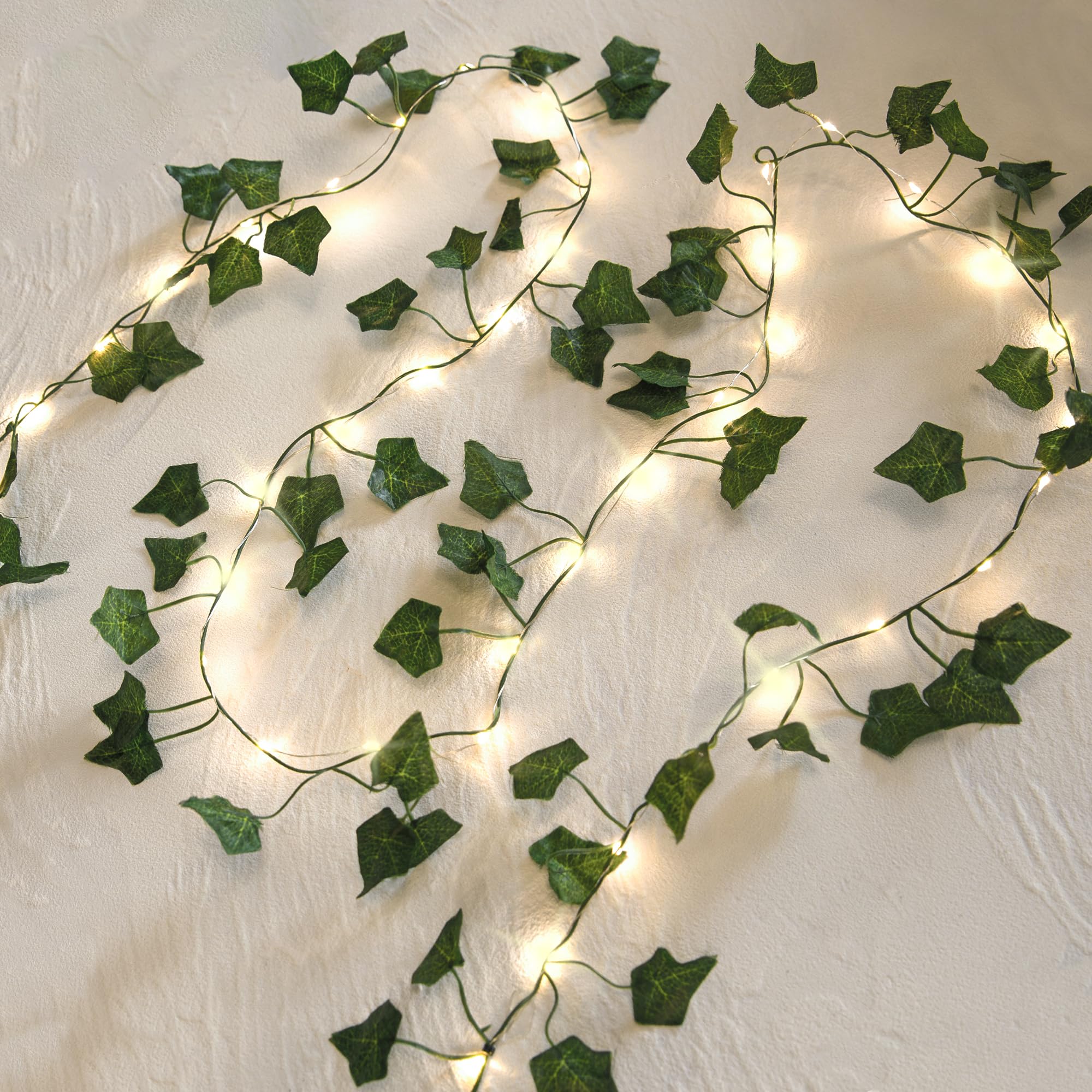 Nwlight 2 Pack 6.56 Ft Vine Lights Green Ivy Vines String Lights Battery Operated, 80 Leds Battery Powered Artifical Garland Plant Leaves With Lights For Bedroom Holiday Patio Decor (Warm White)