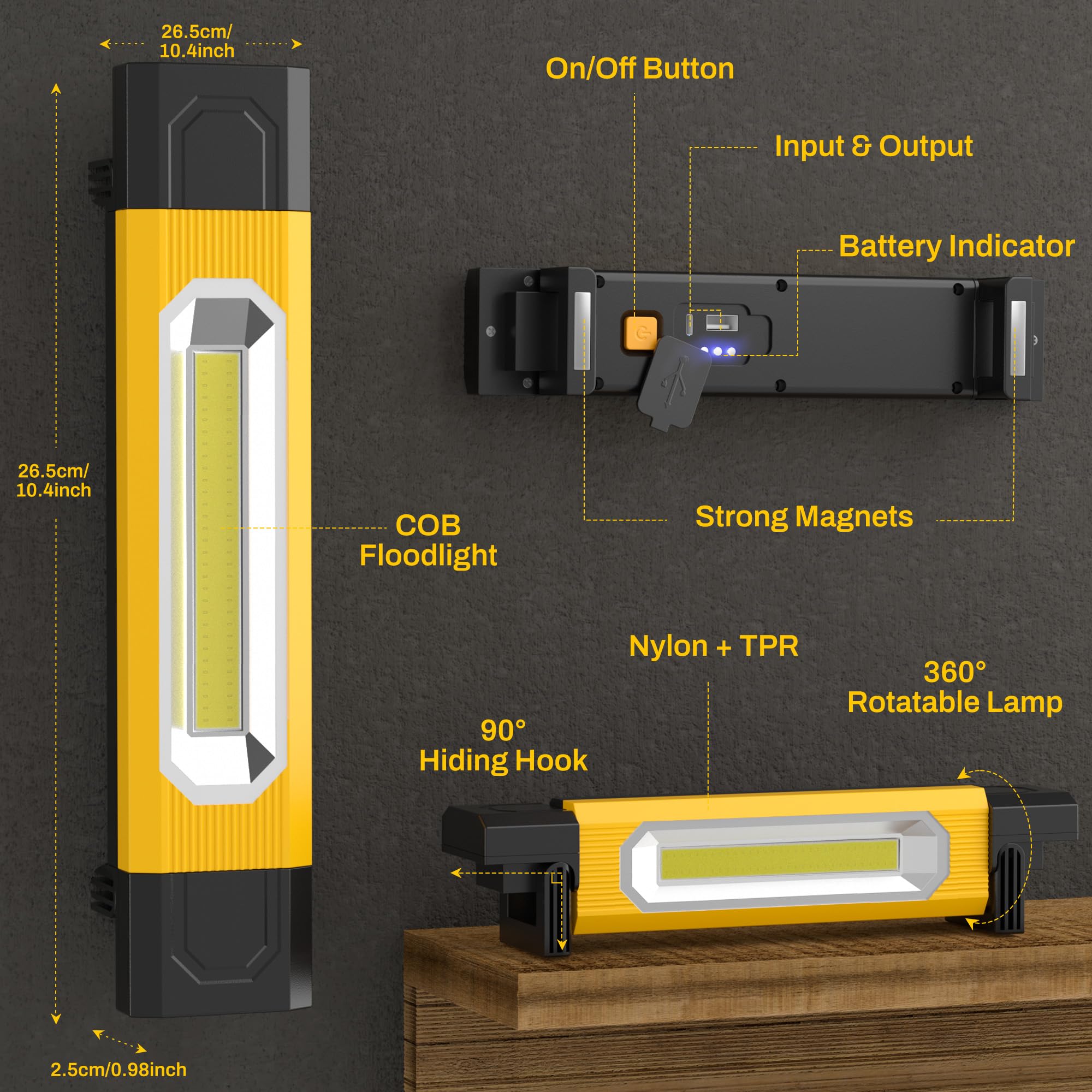 Yzoni 2800Lm Led Work Light, Underhood Work Light With 4400Mah Rechargeable & Magnetic Base, 360Rotating Portable Handheld Mecha