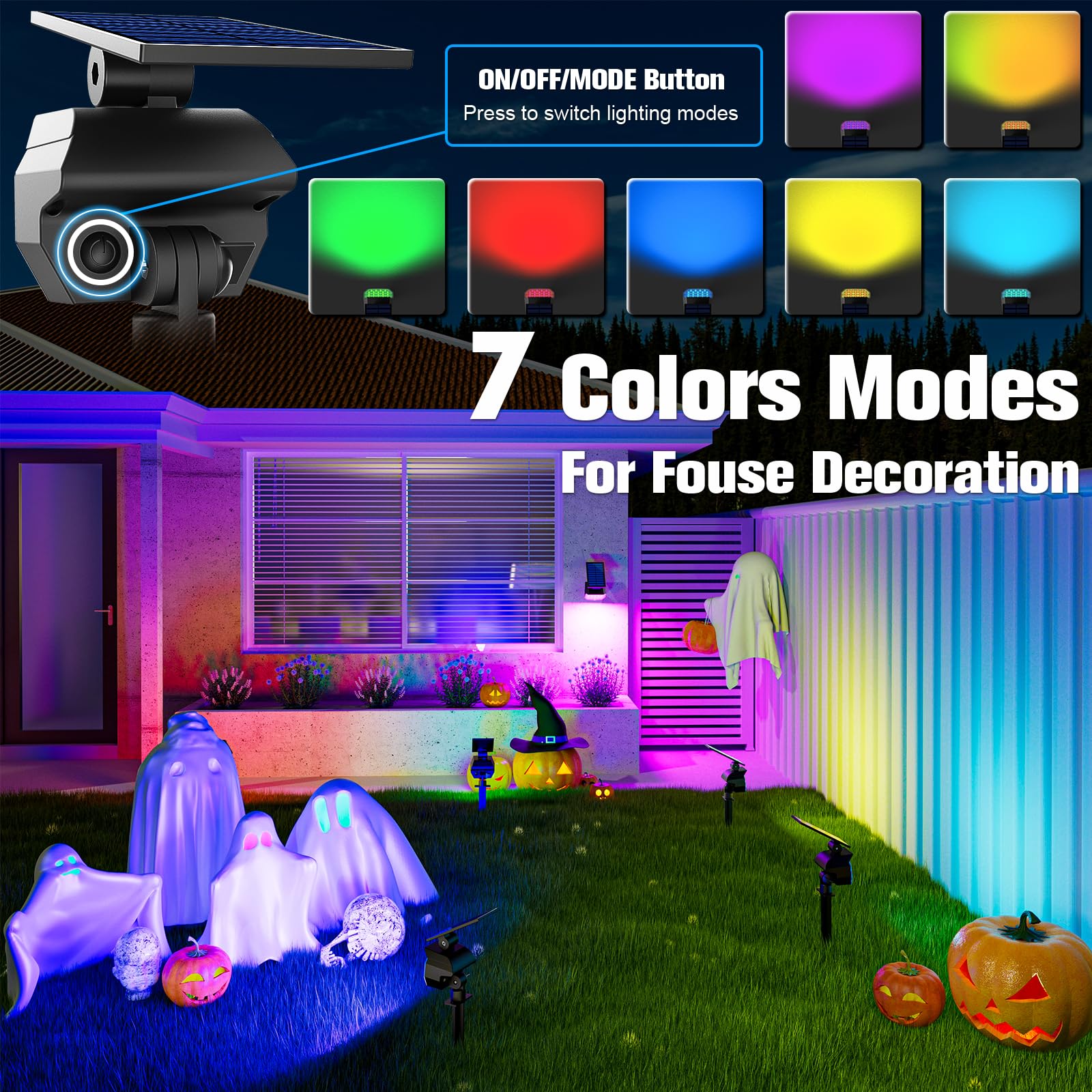 NIORSUN Solar Color Changing Landscape Spotlights, IP67 Waterproof, 7 Lighting Modes, 4 Pack, Multicolor, Model TBD60-Warm12