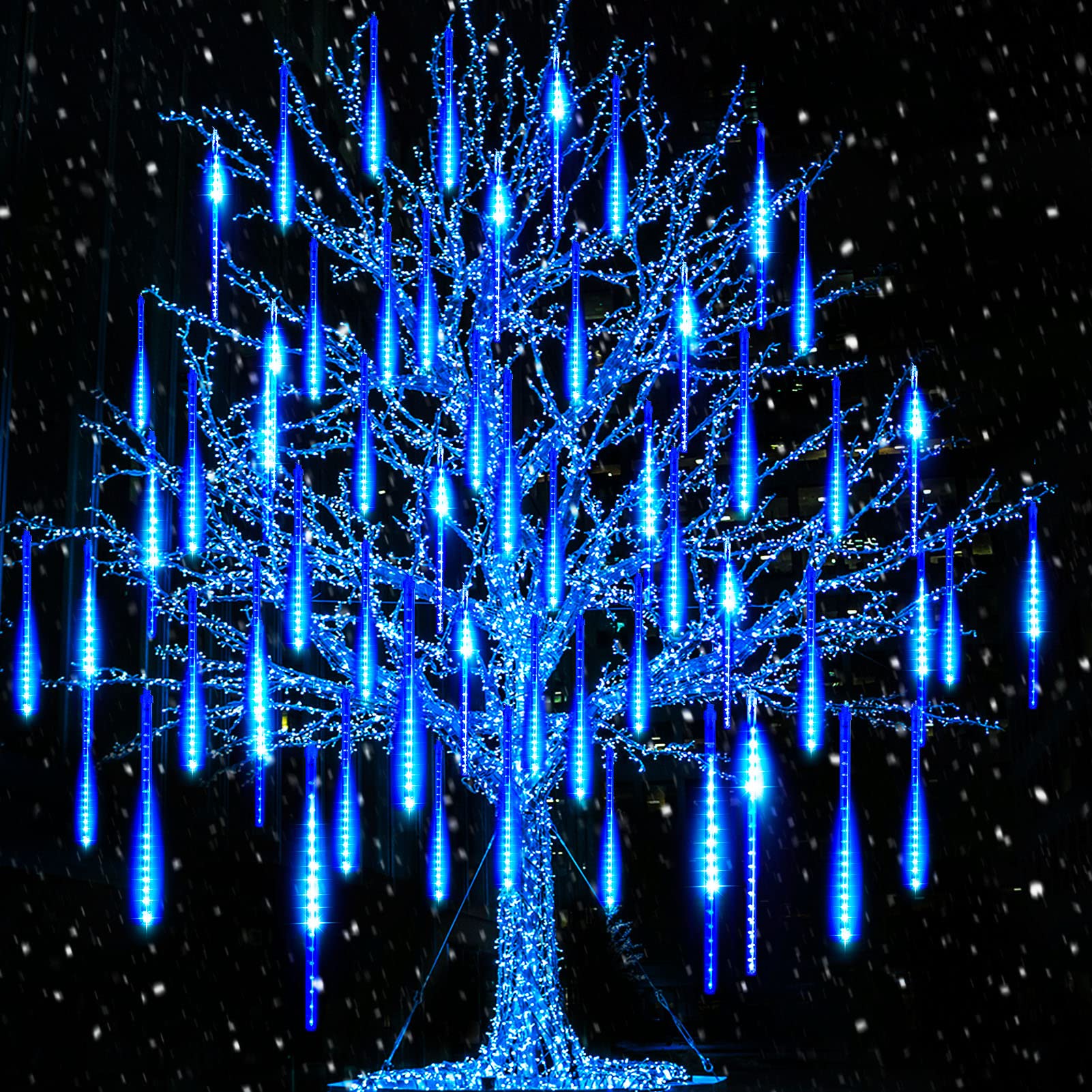 Brightown Meteor Shower Outdoor Lights, 576 LED Icicle, Waterproof, 16 Tubes, Blue, Model JT-EL/FC300V0300-D1