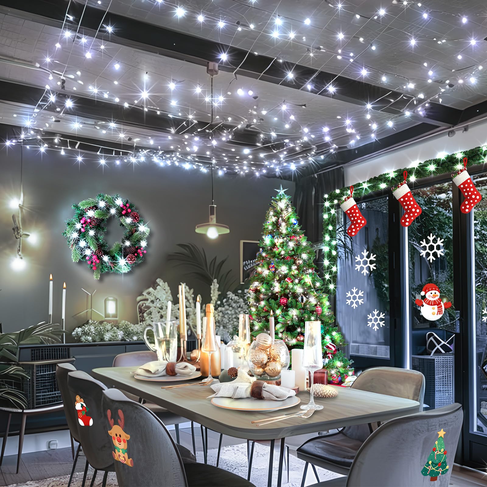 KNONEW 500 LED Outdoor Christmas Lights, 197ft String, Cool White, Waterproof, 8 Modes, Model 68KN-168LIG-NIU