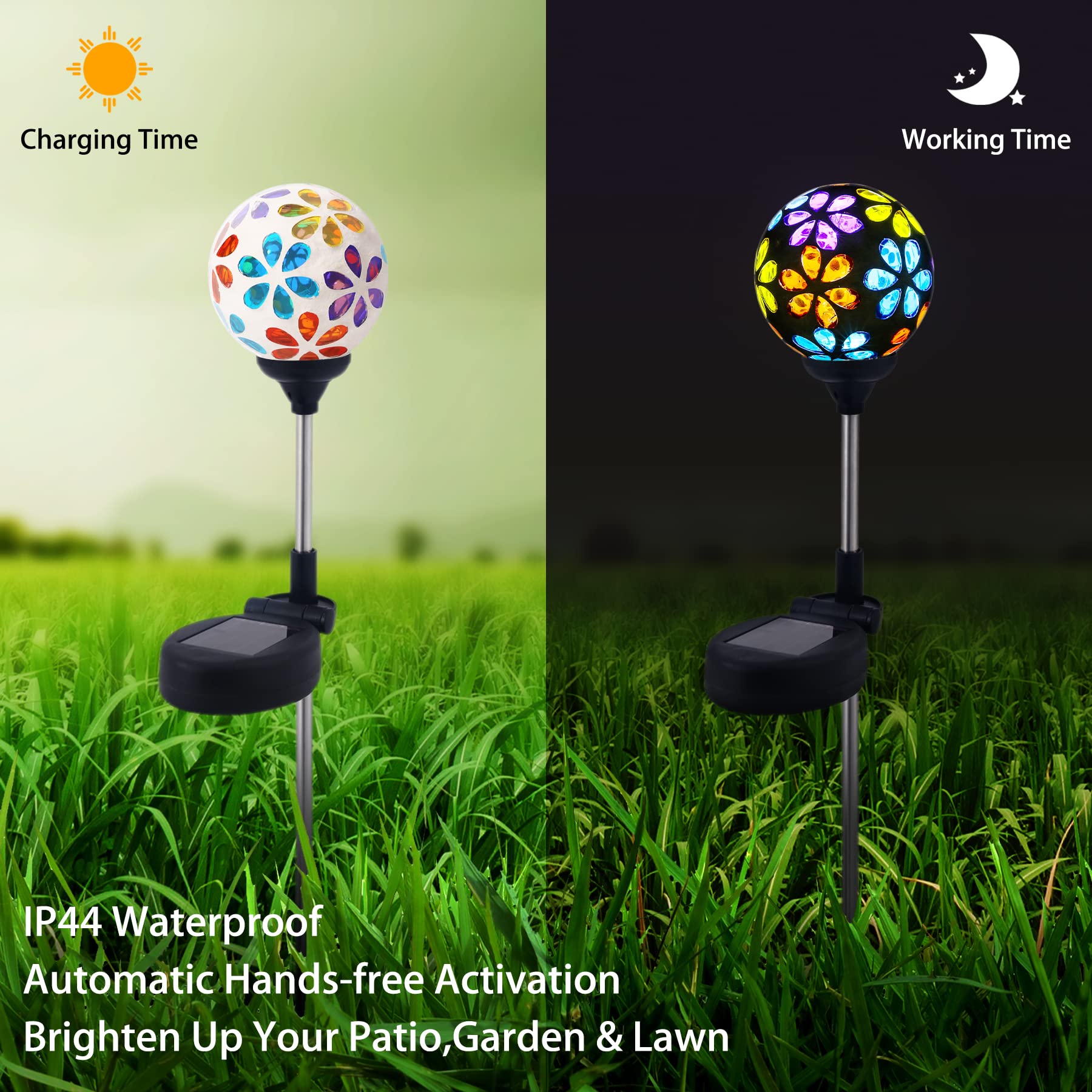WNP Outdoor Solar Stake Light, Waterproof Colorful Glow Flower Ball, Garden Decoration, Multicolor