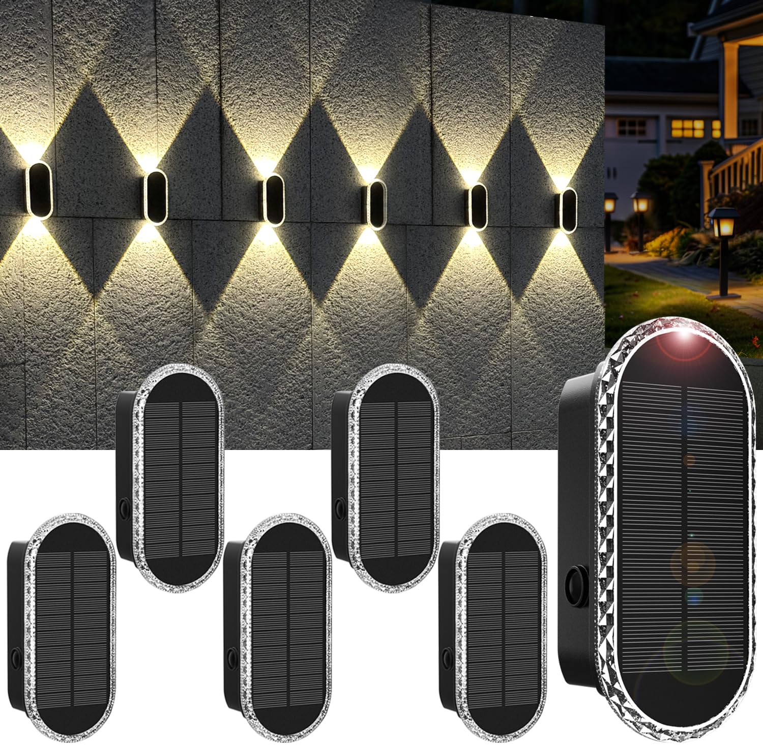 Solar Fence Lights Outdoor, 3000K/4000K/6000K 3 Modes Solar Wall Lights Outdoor Waterproof, Up&Down Dual-Head Outdoor Solar Ligh