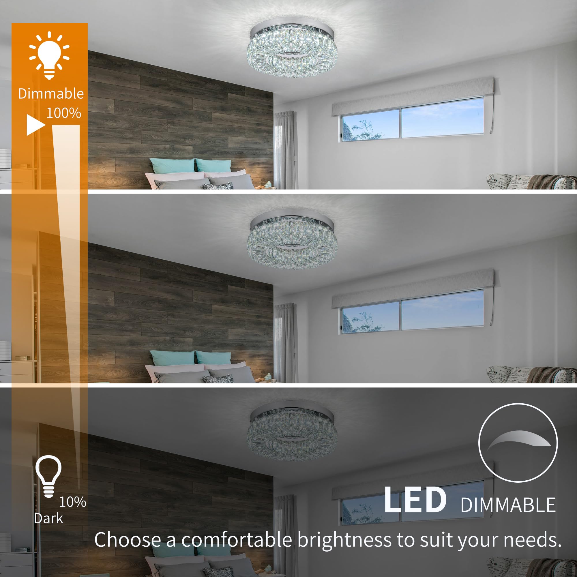 Dimmable Crystal Chandeliers 11.8'' Led Flush Mount Modern Ceiling Light Fixtures For Bedroom Dining Room Hallway (2500K To 6500