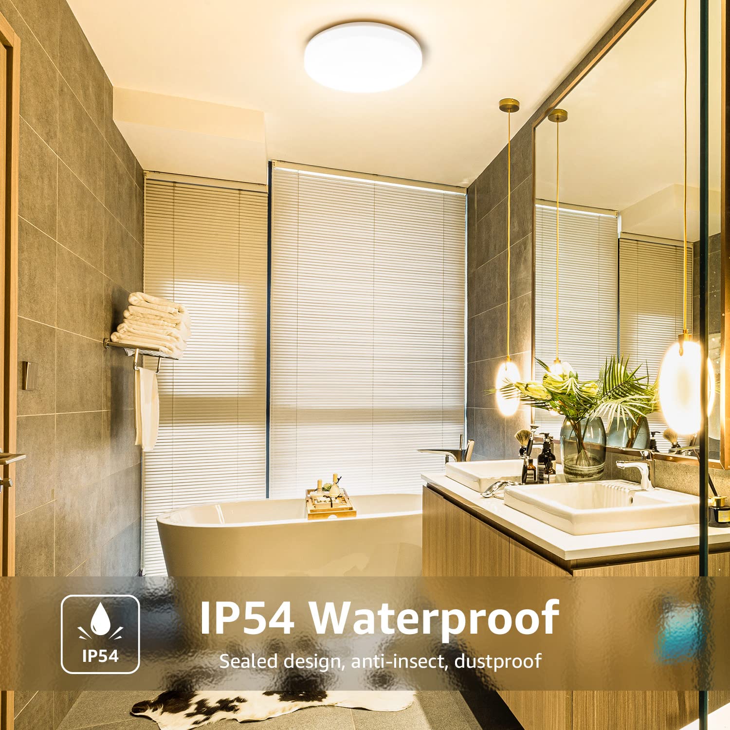 Lepro 8.7 Inch 15 Watt Flush Mount Led Ceiling Light Fixture For Bathroom Waterproof Soft Warm White 3000 Kelvin 1250 Lumen 120