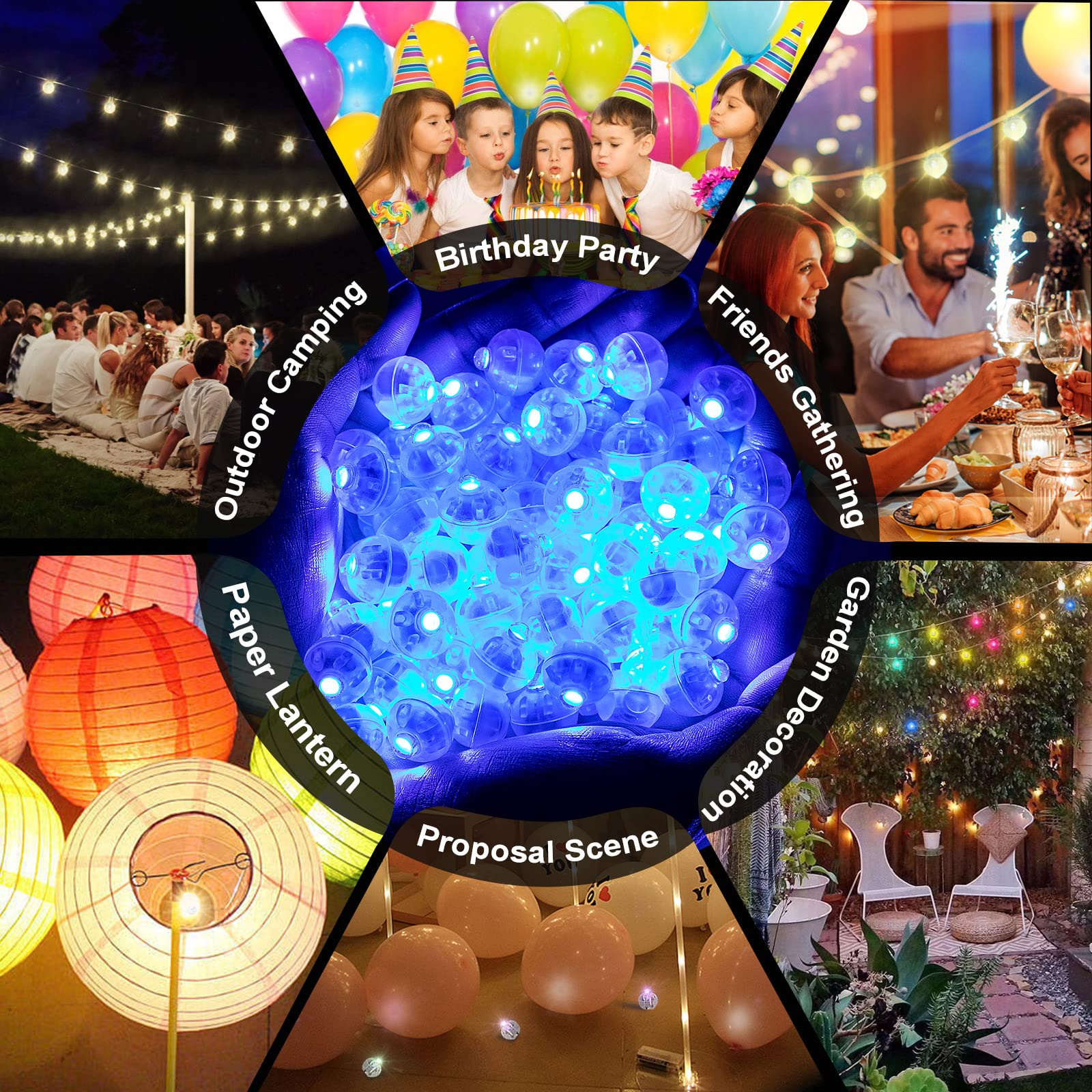 Aogist 100 Pcs Blue Balloon Light With Loop For Hanging, Mini Ball Lights Led Drinks Lights Round Tiny Light For Paper Lanterns