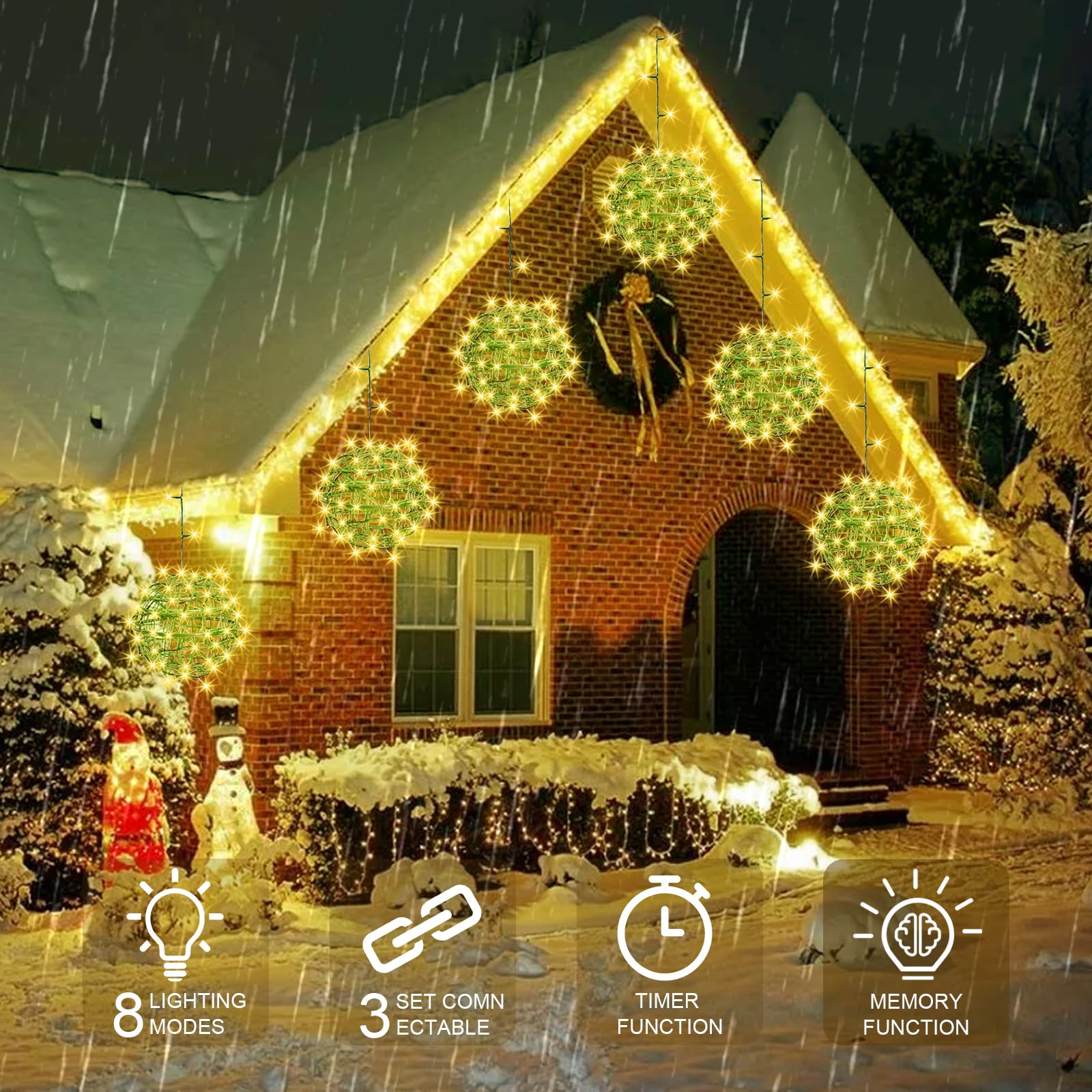 Baung Christmas String Lights - 4 Pack 7.98" Warm White Sphere Ball Garden Lights, Copper, Model BG-CL02M138L
