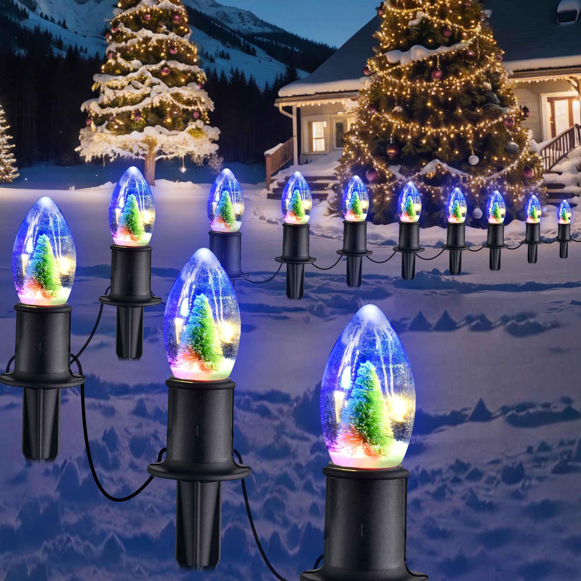 Christmas Pathway String Lights Outdoor- LED 24.5ft Christmas Path Marker Light with 20 C9 Christmas Tree Light Bulbs Decor, Con
