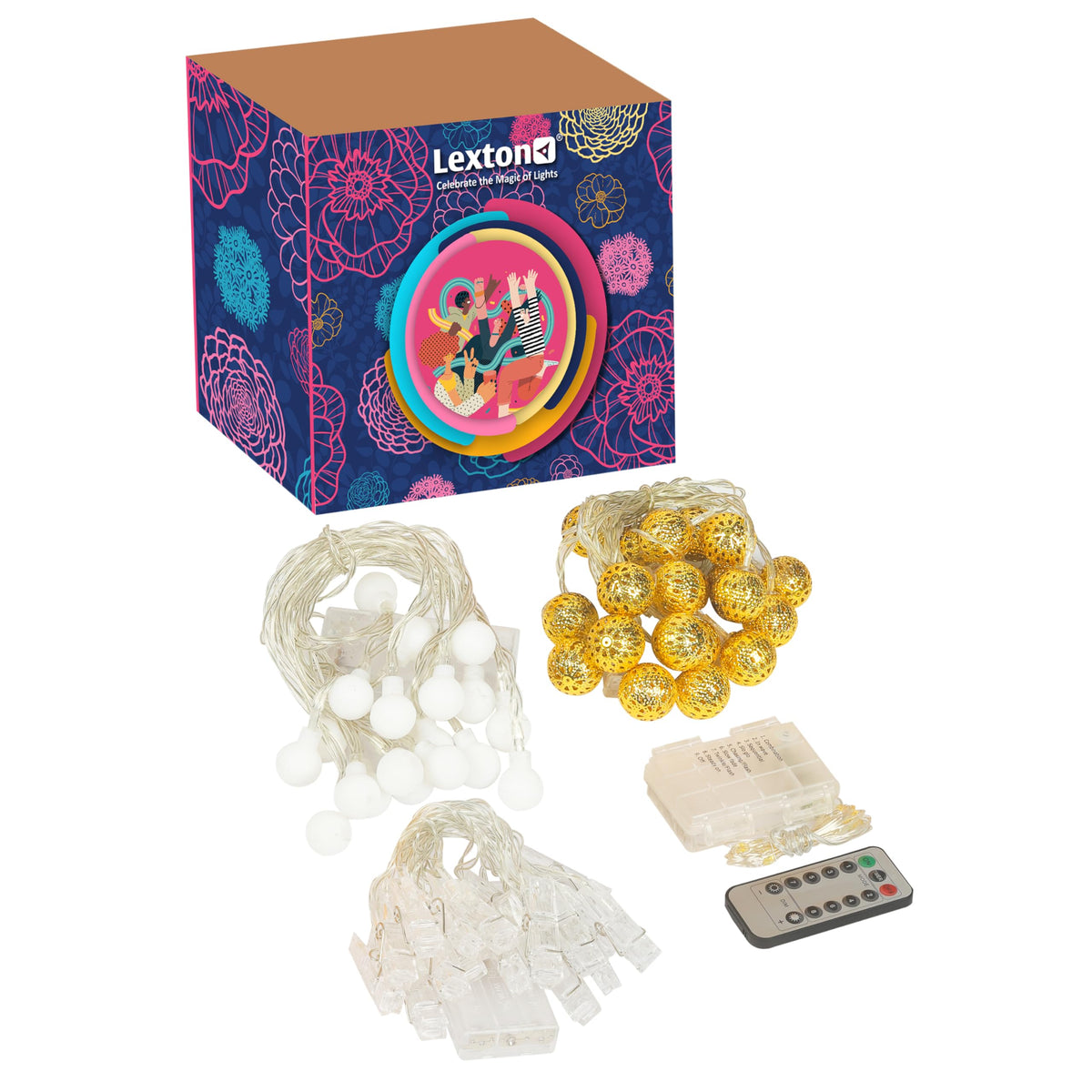Lexton Combo of 1Pcs White Bulb Light | 1 Golden Ball Light | 1Pcs Copper Light Powered by Battery Box & Remote | 1 Battery Powe