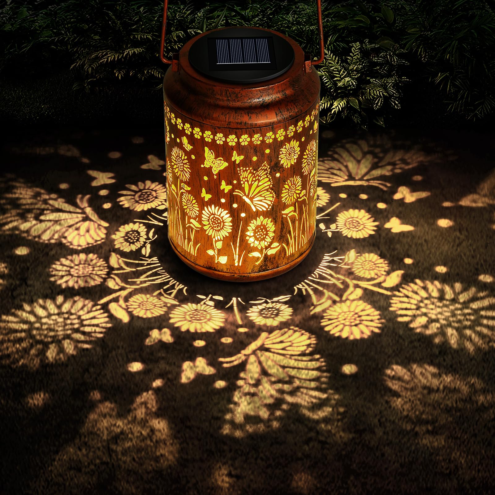 AMWGIMI Sunflower Solar Lanterns Outdoor LED Lights, Waterproof Metal, Butterfly Design, Model HDDL-01